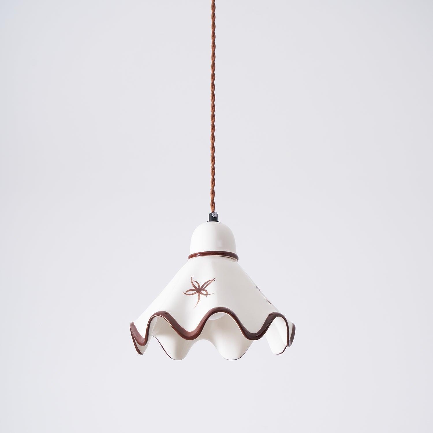 Pendant Lamp Ceramic Wavy Shade Rustic Brown Trim Retro Farmhouse - Neutralighting