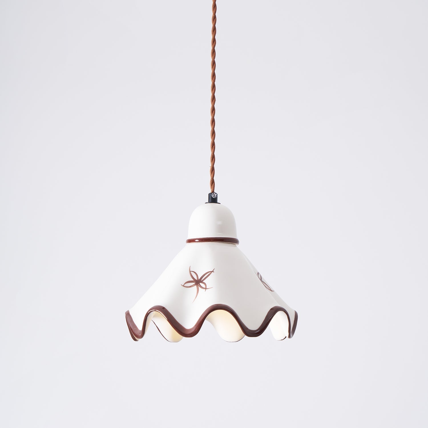 Pendant Lamp Ceramic Wavy Shade Rustic Brown Trim Retro Farmhouse - Neutralighting