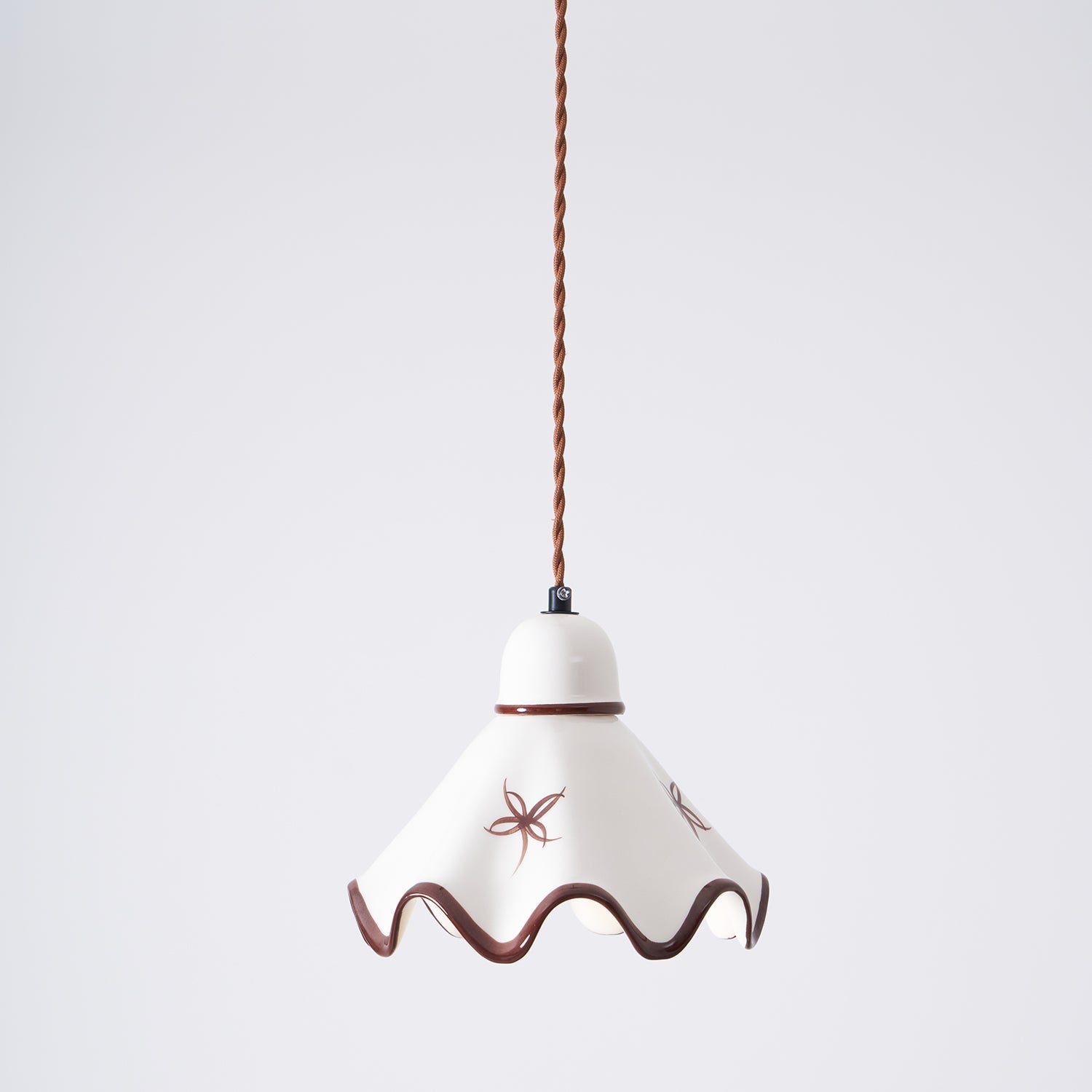 Pendant Lamp Ceramic Wavy Shade Rustic Brown Trim Retro Farmhouse - Neutralighting