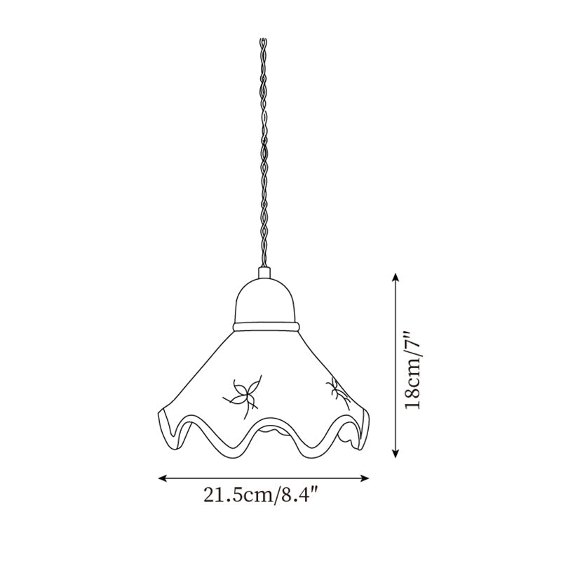 Pendant Lamp Ceramic Wavy Shade Rustic Brown Trim Retro Farmhouse - Neutralighting