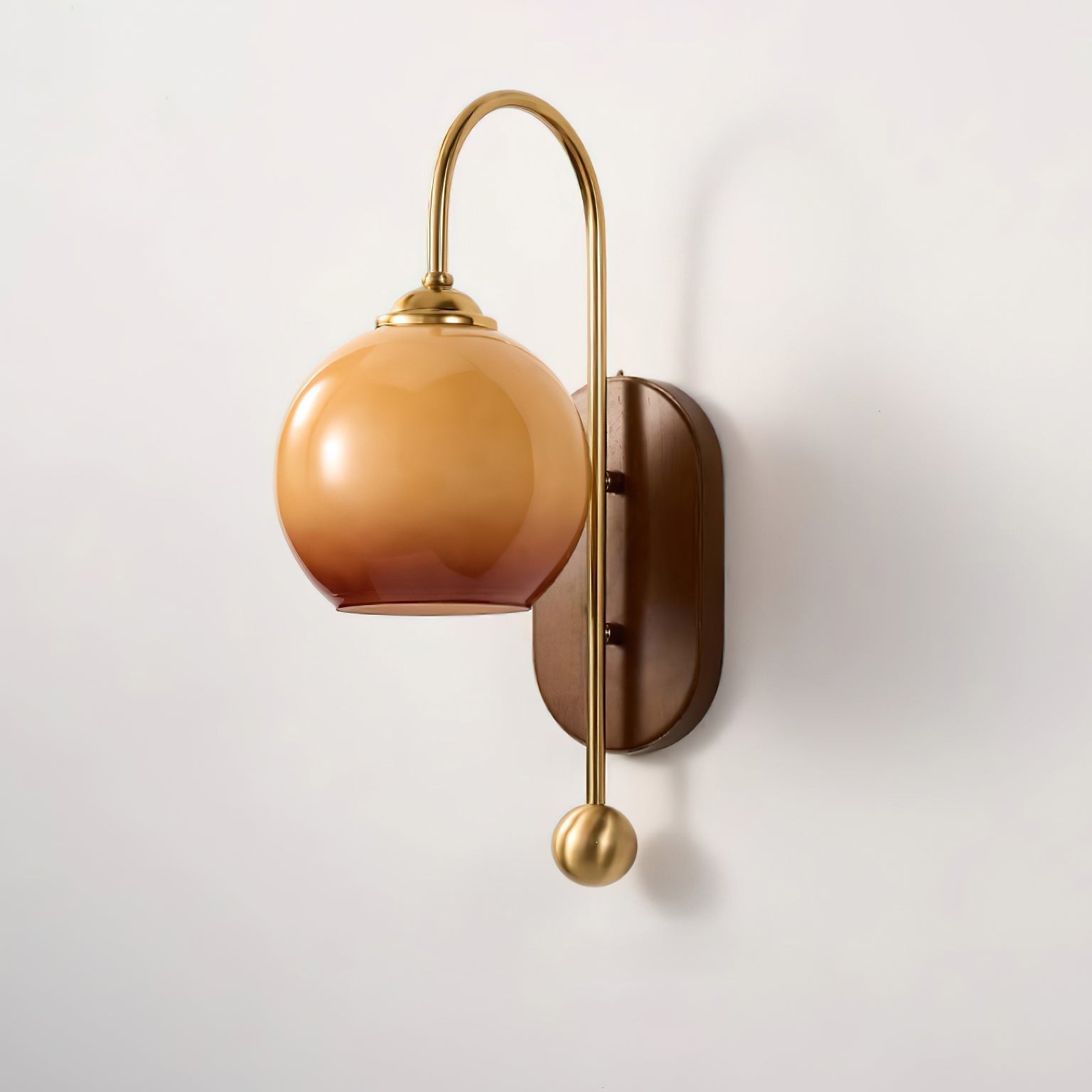 Wall Lamp Metal and Glass Smooth Globe with Wooden Backplate - Neutralighting