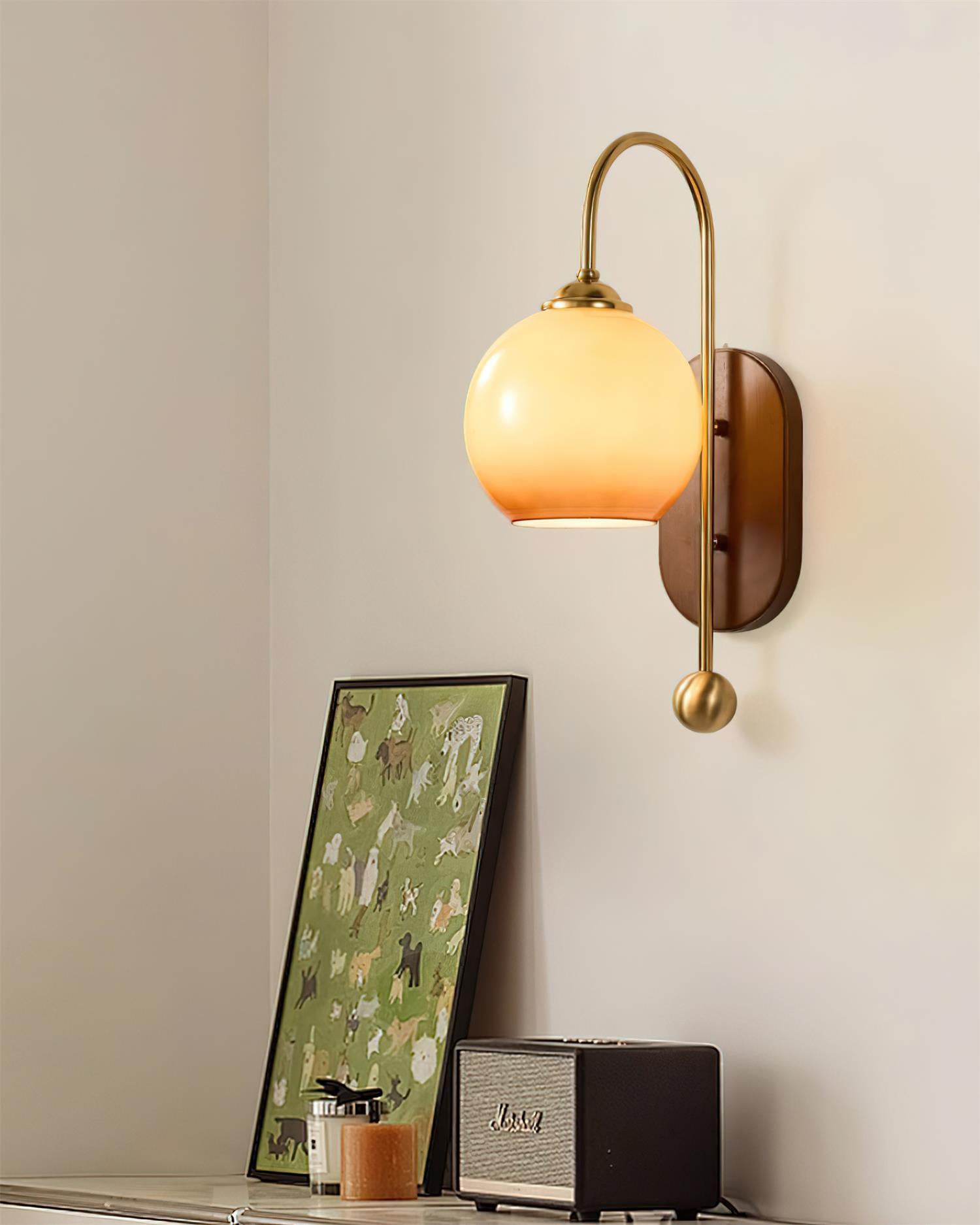 Wall Lamp Metal and Glass Smooth Globe with Wooden Backplate - Neutralighting