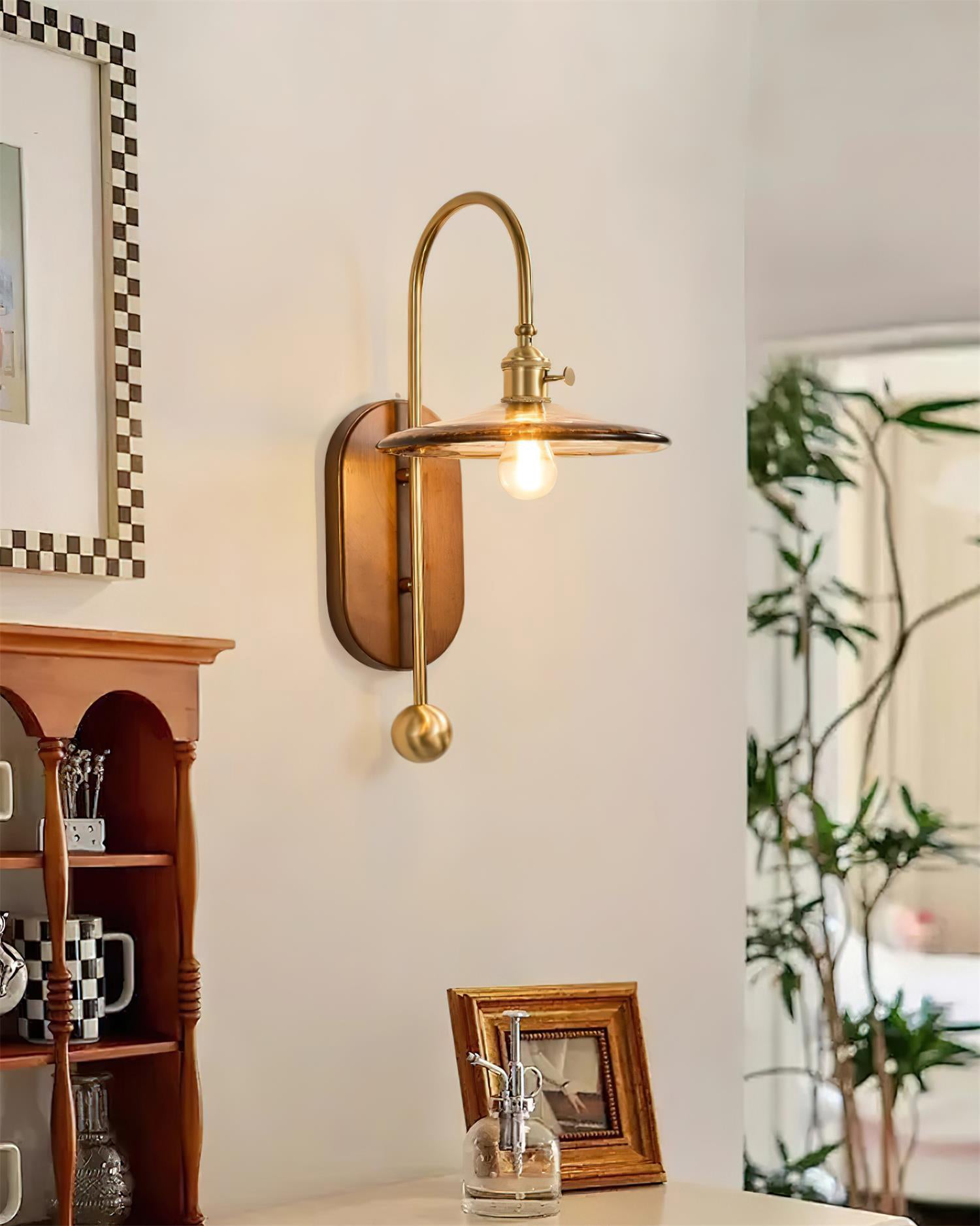 Wall Lamp Metal and Glass Smooth Globe with Wooden Backplate - Neutralighting