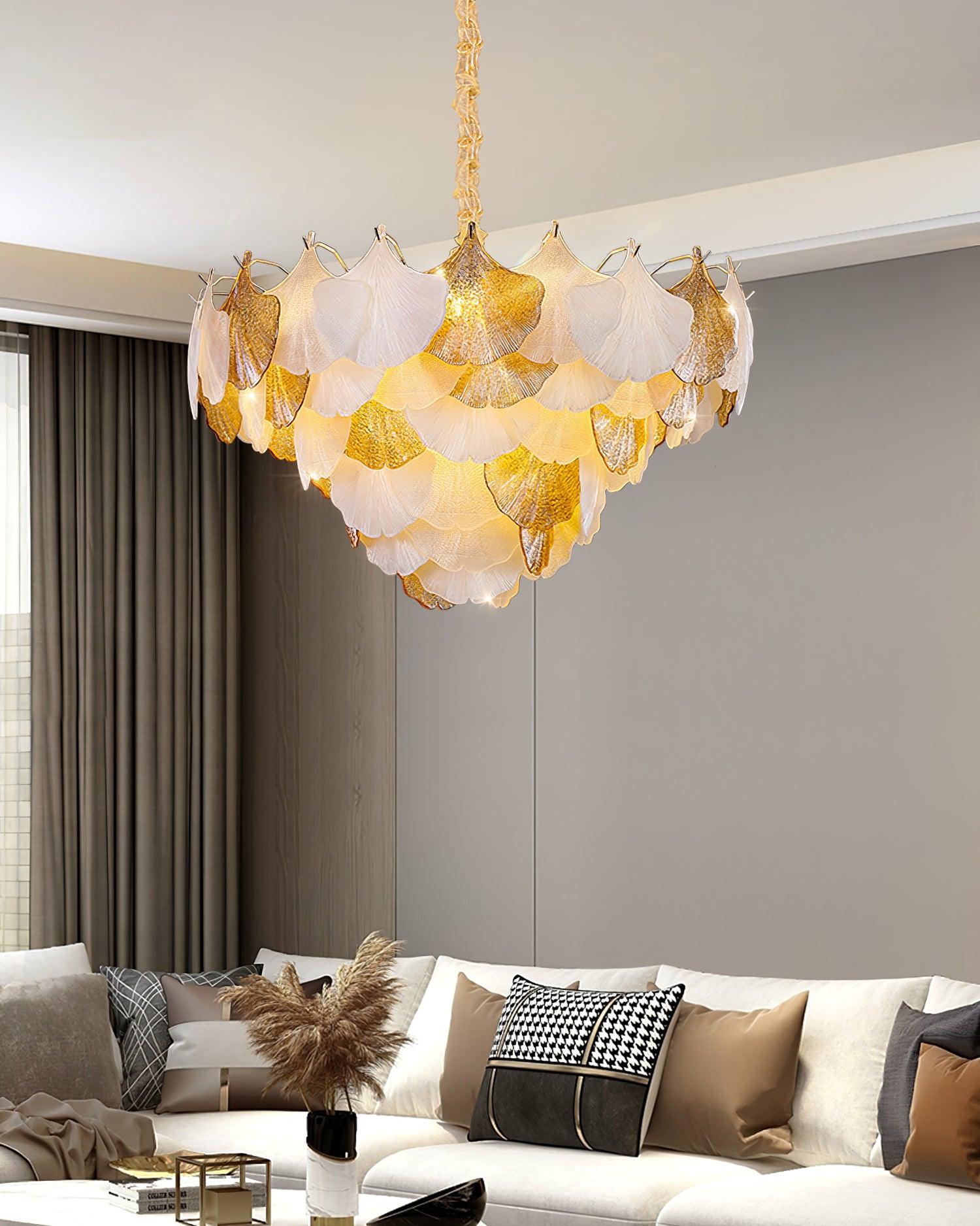 Fionel Amber and White Glass Leaf Chandelier - Neutralighting