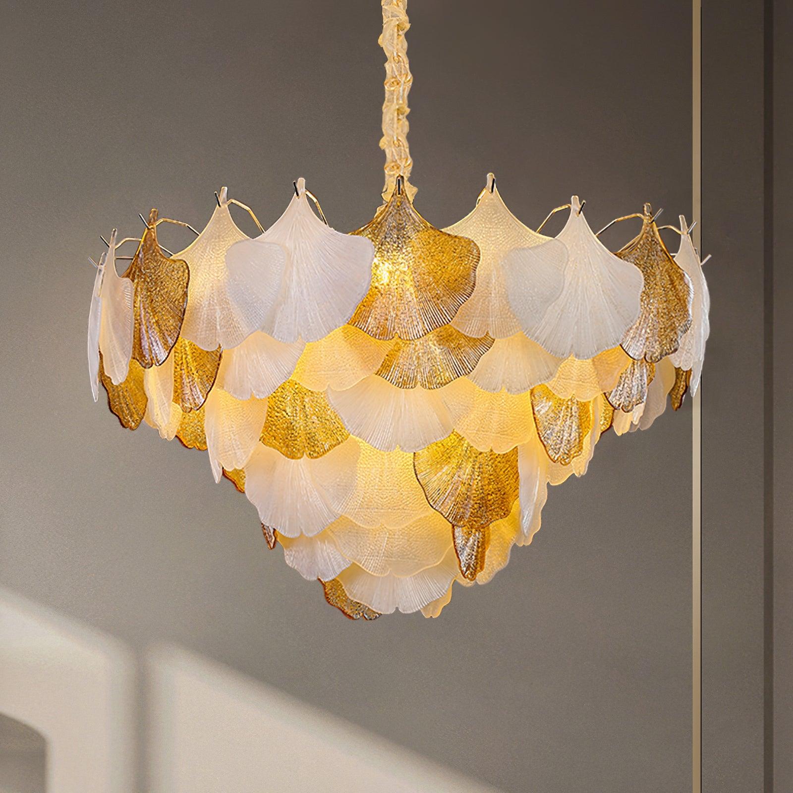 Fionel Amber and White Glass Leaf Chandelier - Neutralighting