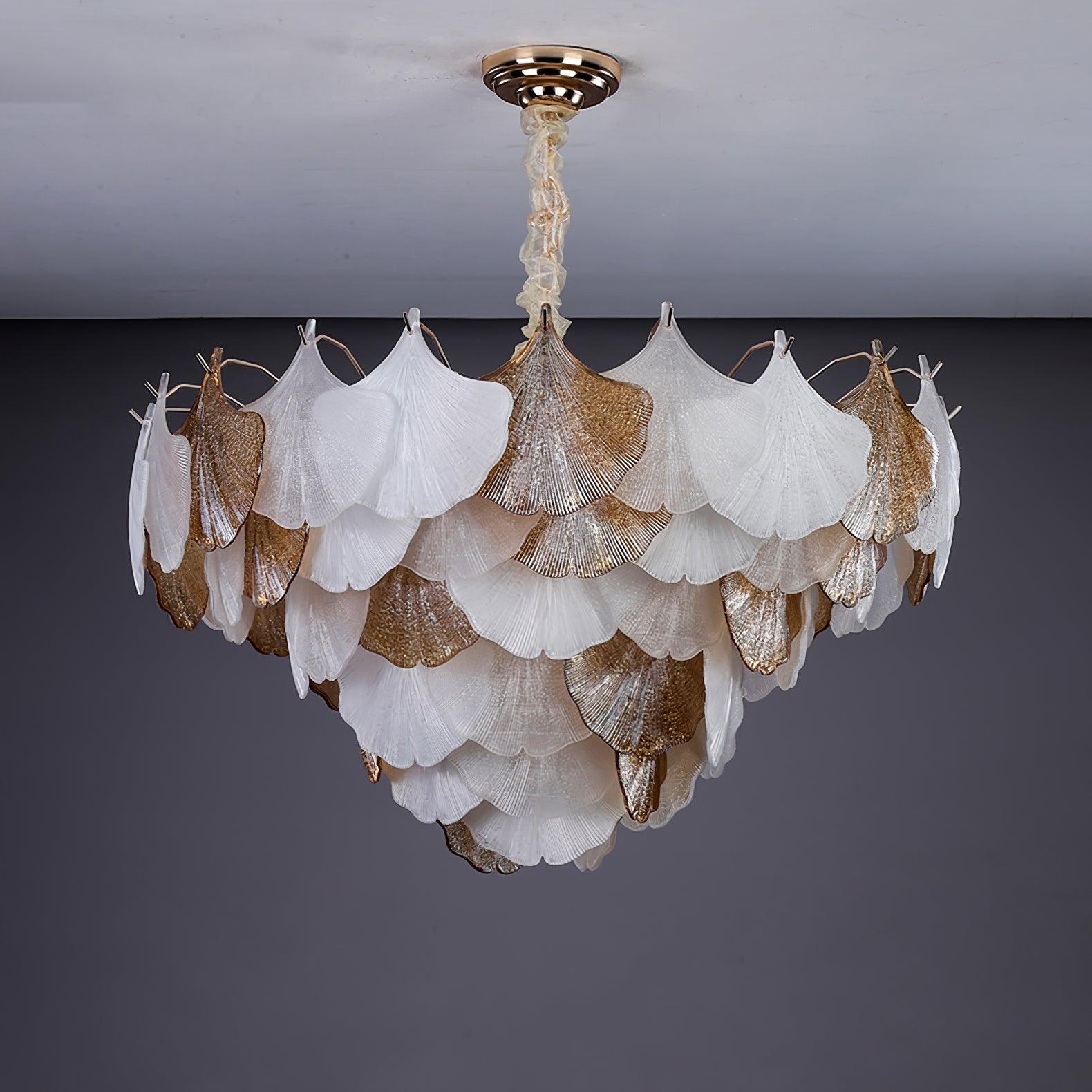 Fionel Amber and White Glass Leaf Chandelier - Neutralighting
