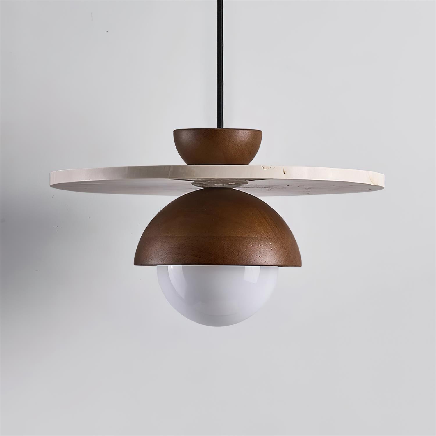 Pendant Lamp Glass Globe Travertine Disc Walnut Wood Natural - Neutralighting