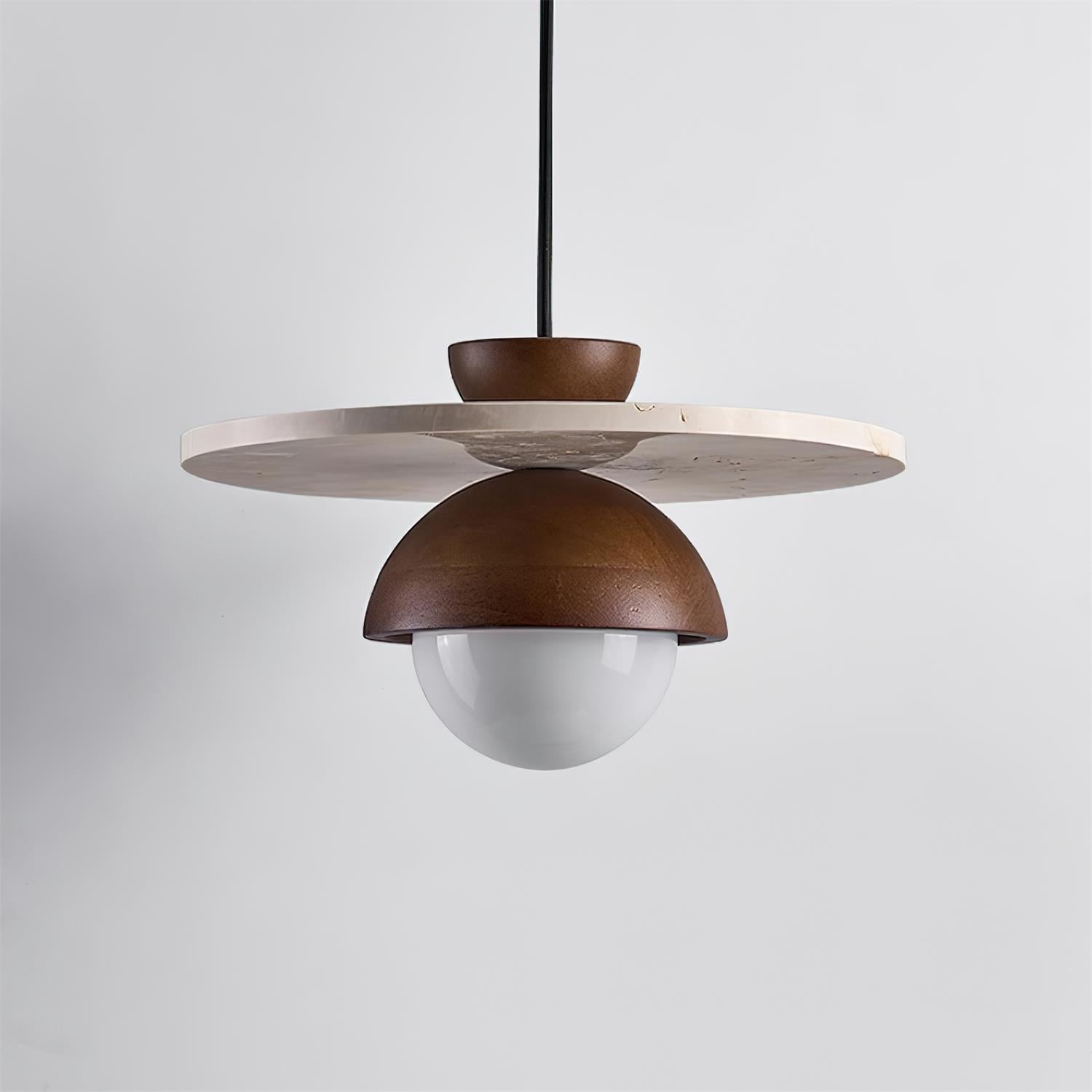 Pendant Lamp Glass Globe Travertine Disc Walnut Wood Natural - Neutralighting