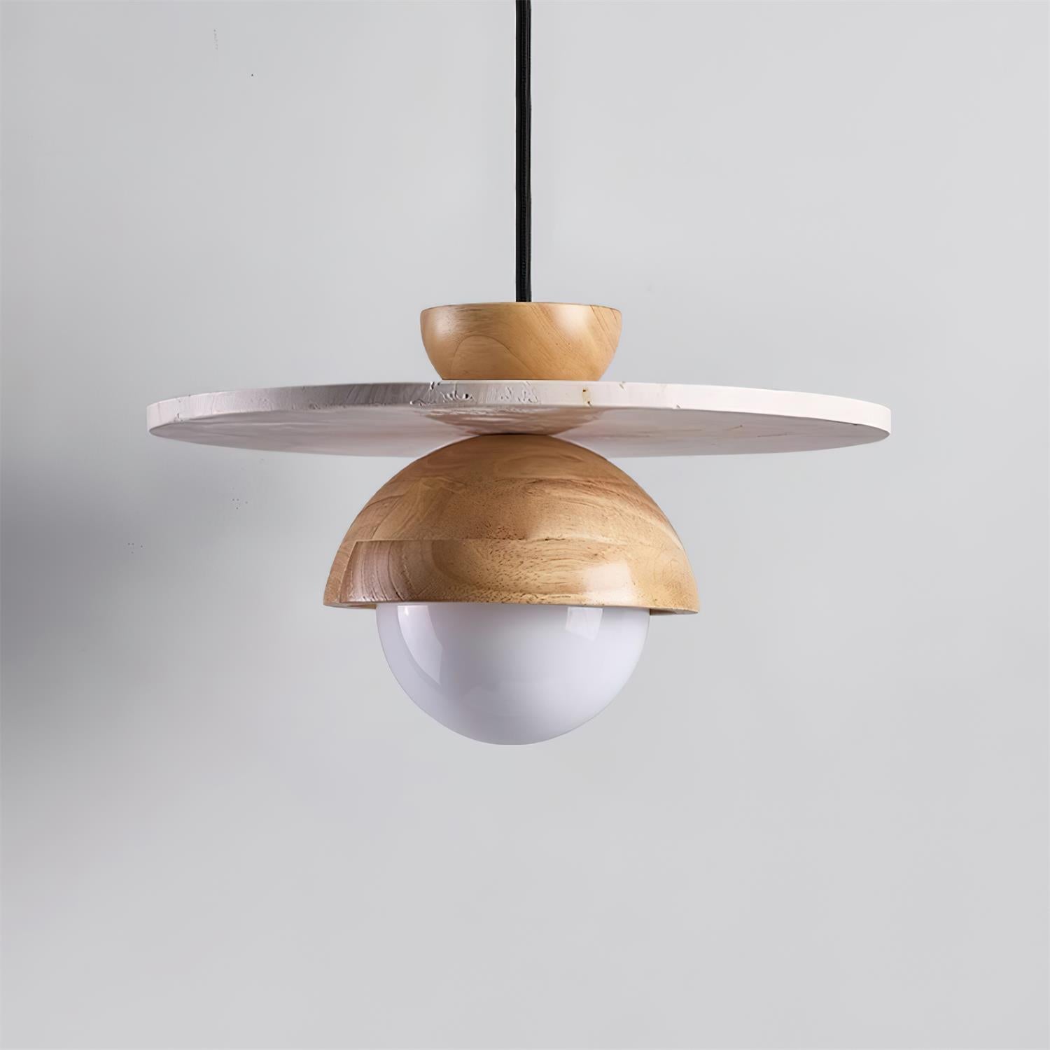Pendant Lamp Glass Globe Travertine Disc Walnut Wood Natural - Neutralighting