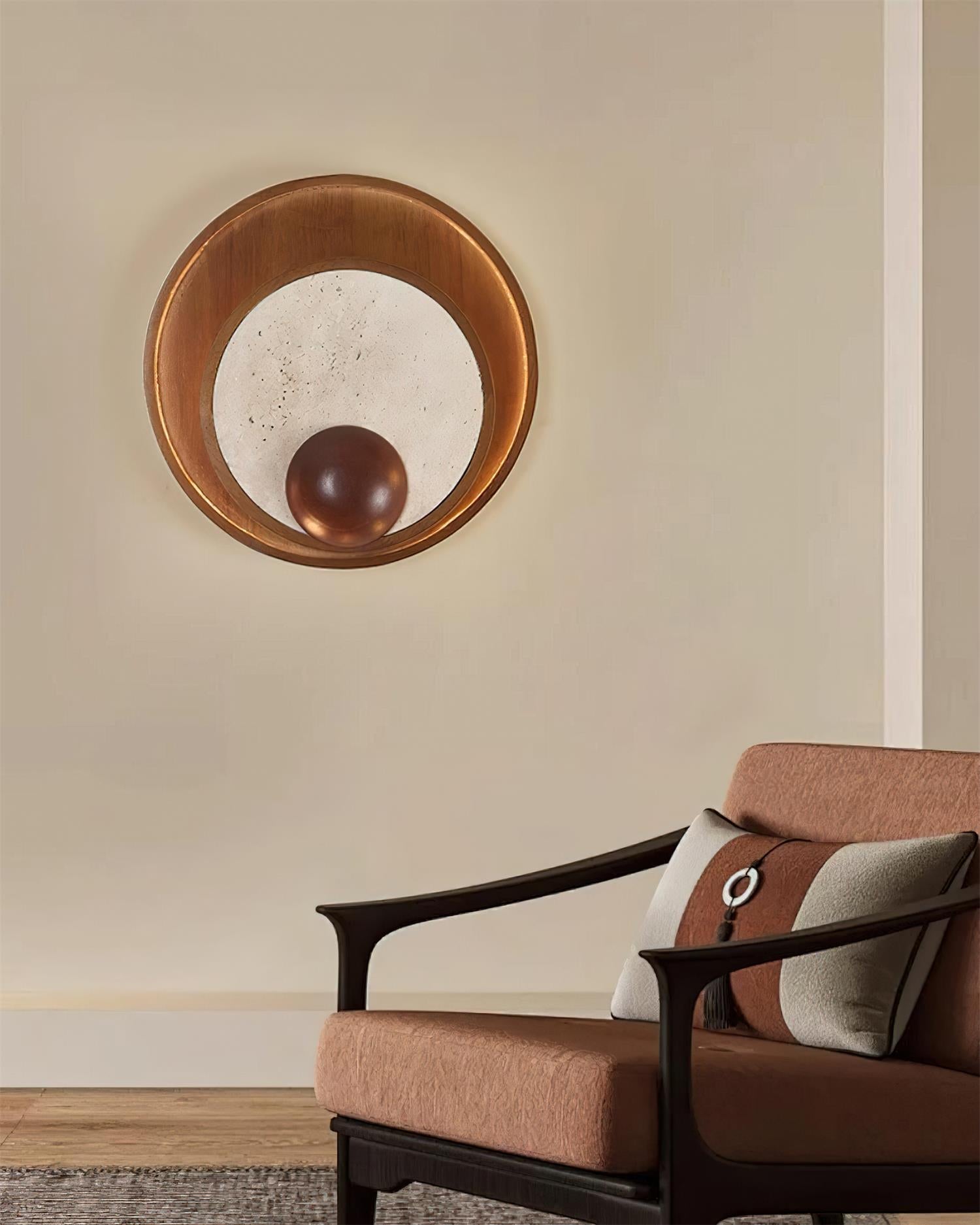 Ritta Wall Lamp Travertine Circular Wooden Frame - Neutralighting