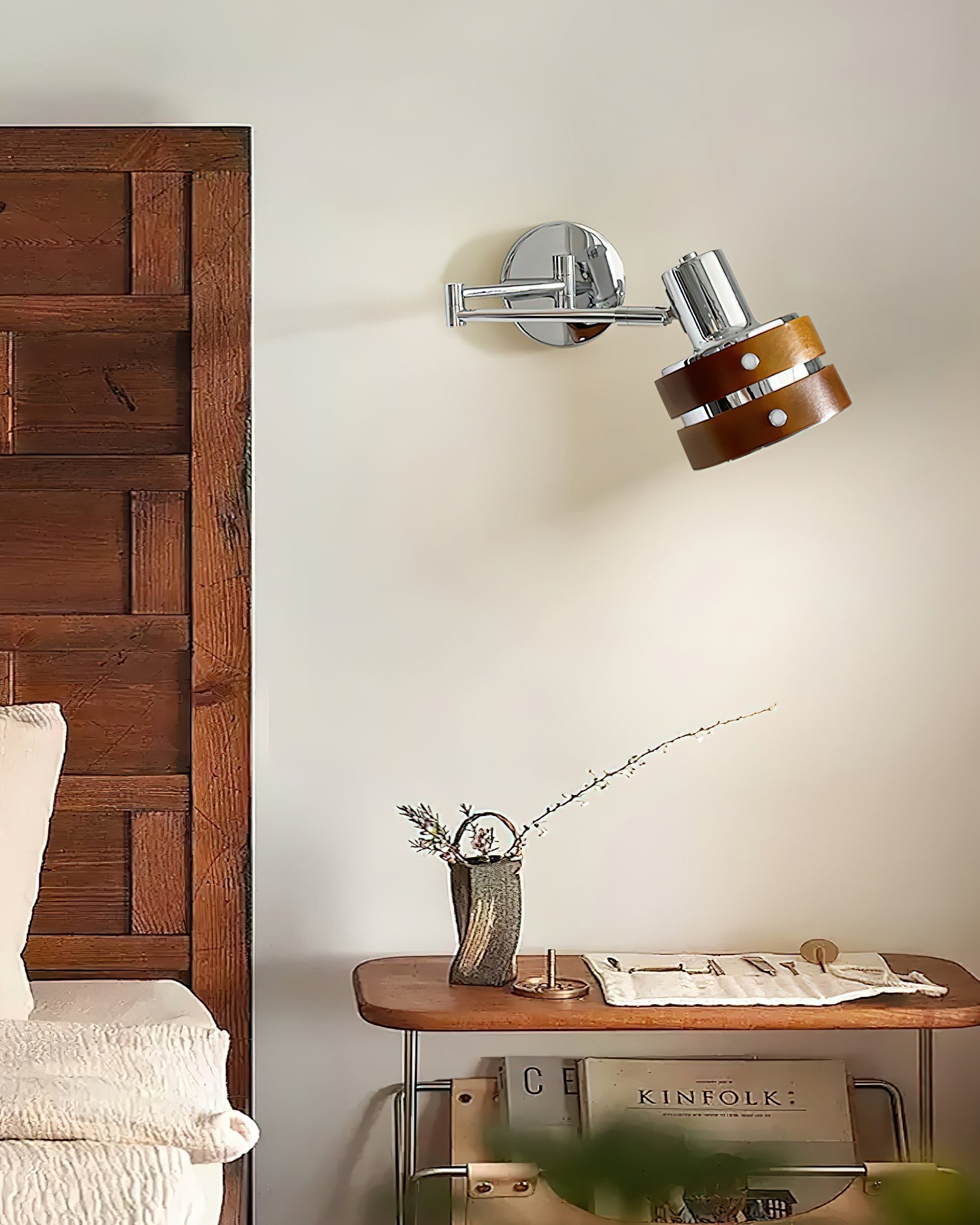 Wall Lamp Metal & Wood Barrel Shade Adjustable Mid-Century - Neutralighting