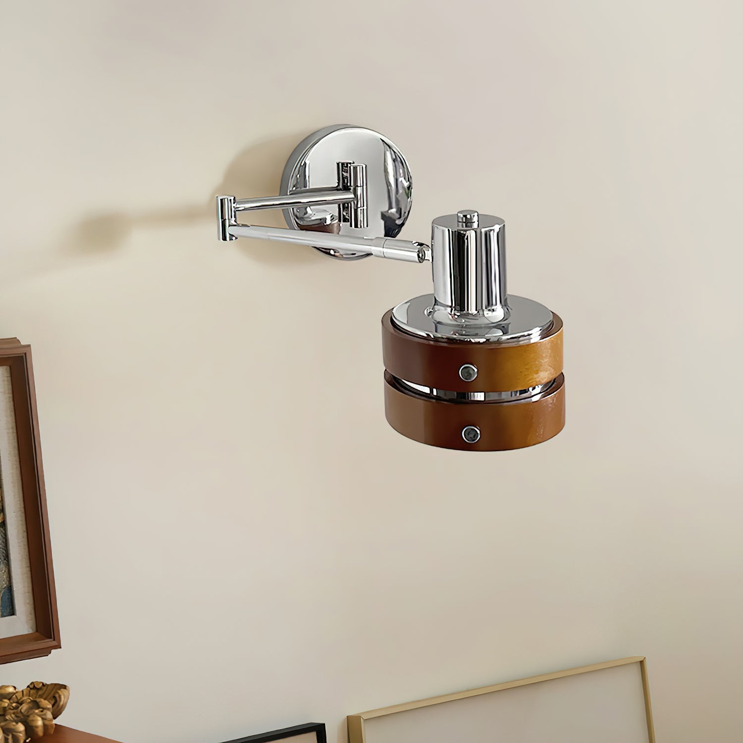 Wall Lamp Metal & Wood Barrel Shade Adjustable Mid-Century - Neutralighting