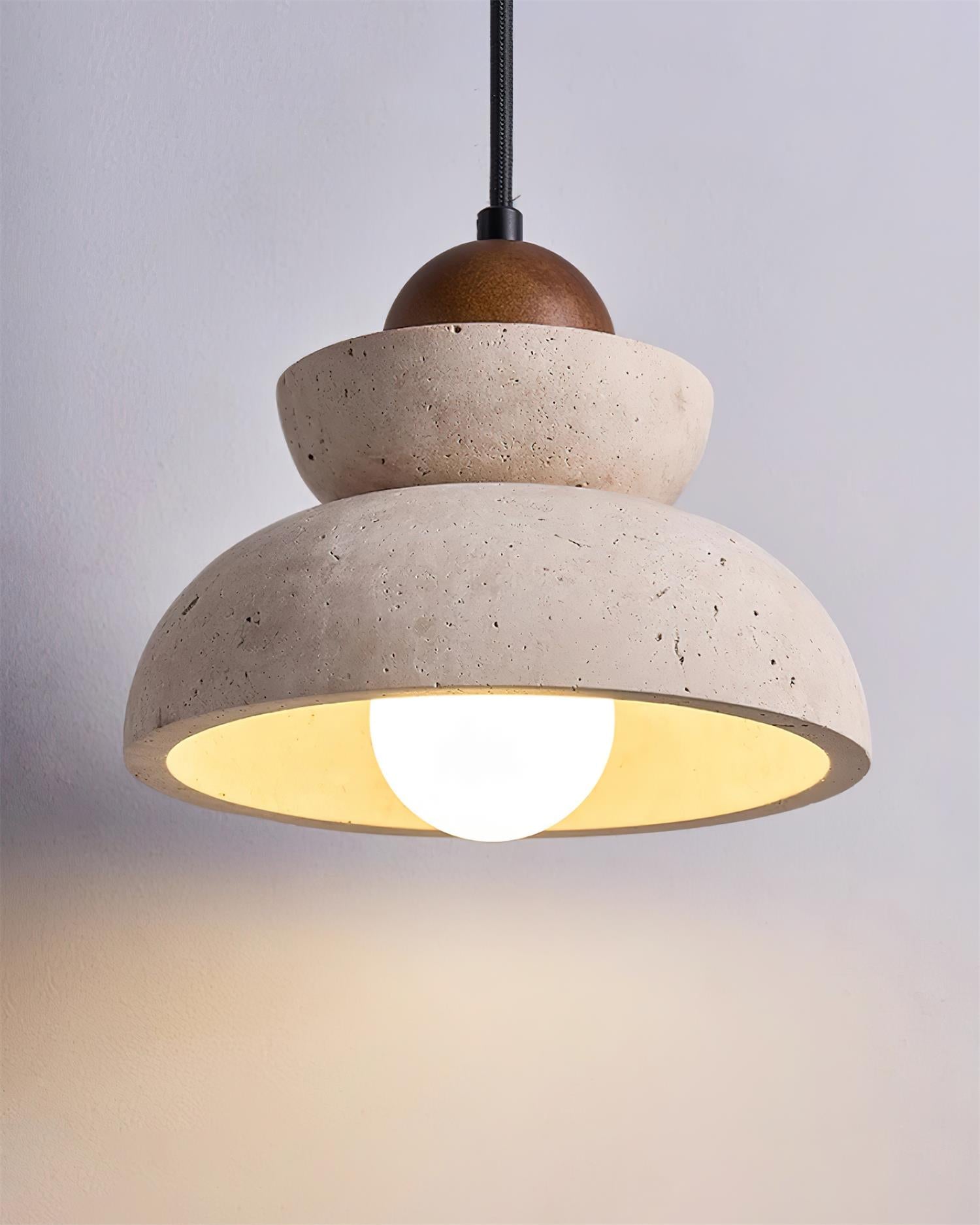 Pendant Lamp Travertine Shade Wood Modern Nordic Beige Walnut - Neutralighting