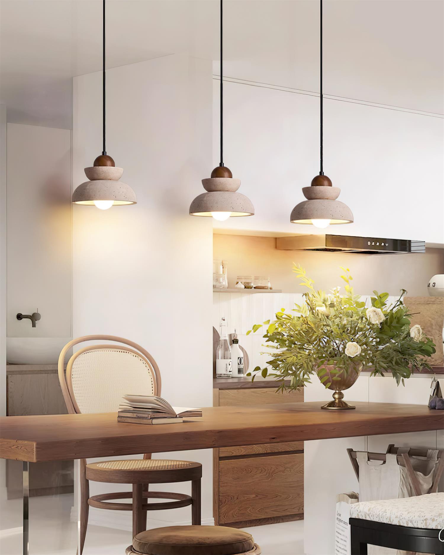 Pendant Lamp Travertine Shade Wood Modern Nordic Beige Walnut - Neutralighting