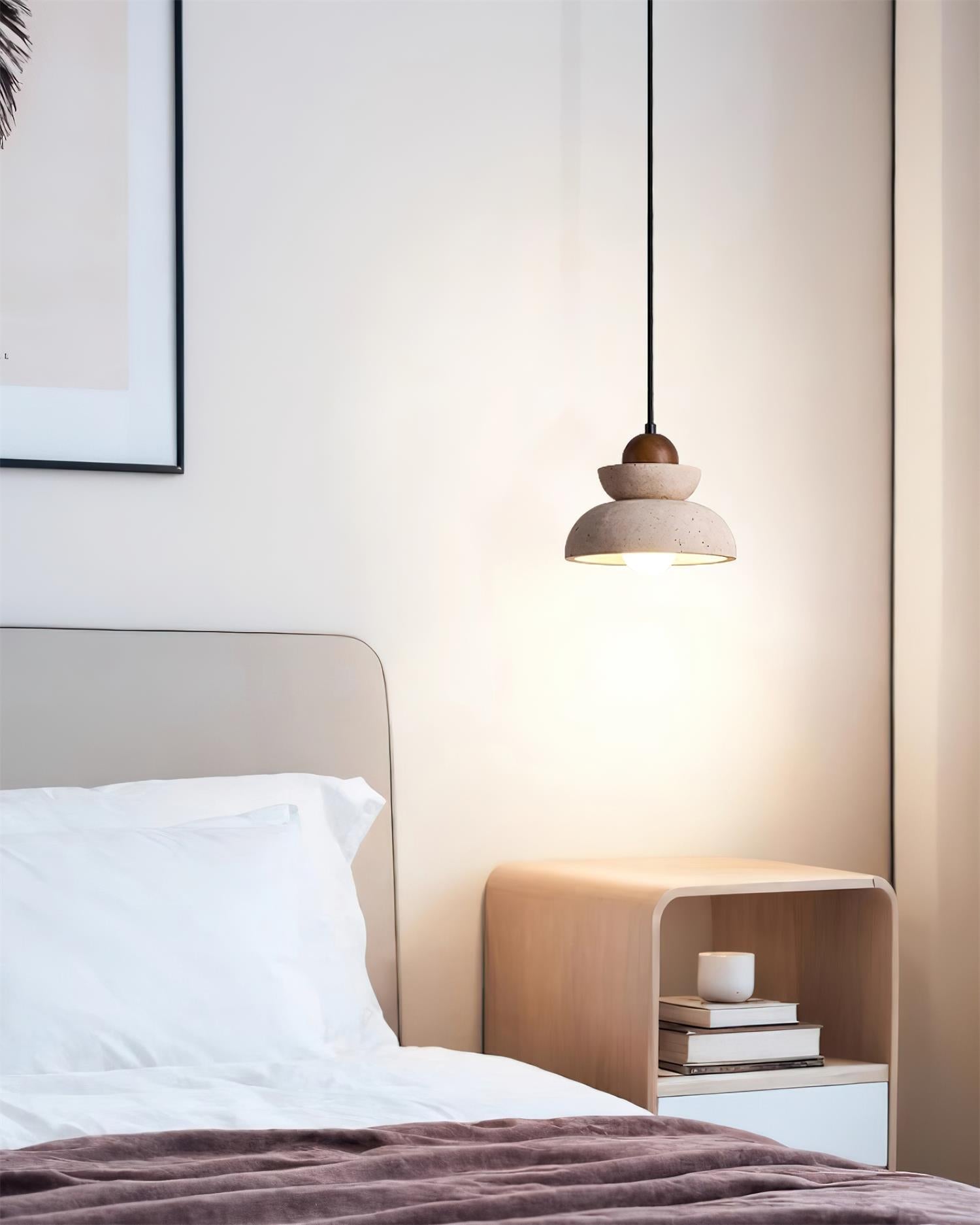 Pendant Lamp Travertine Shade Wood Modern Nordic Beige Walnut - Neutralighting