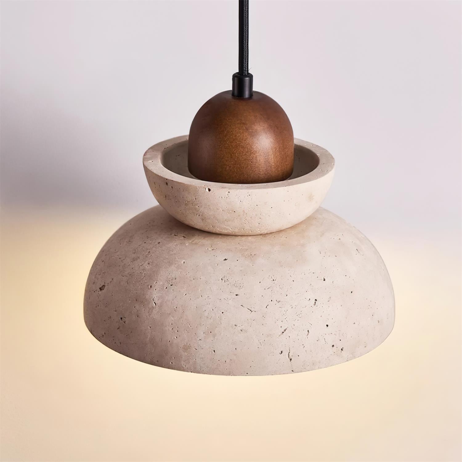 Pendant Lamp Travertine Shade Wood Modern Nordic Beige Walnut - Neutralighting