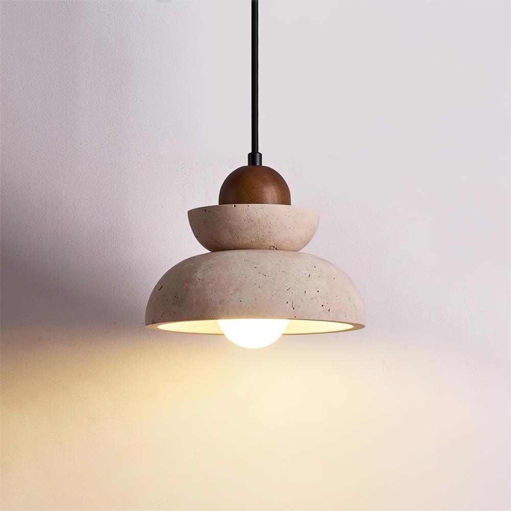 Pendant Lamp Travertine Shade Wood Modern Nordic Beige Walnut - Neutralighting