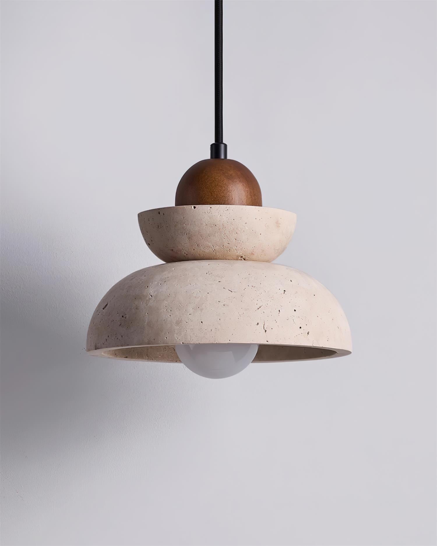 Pendant Lamp Travertine Shade Wood Modern Nordic Beige Walnut - Neutralighting