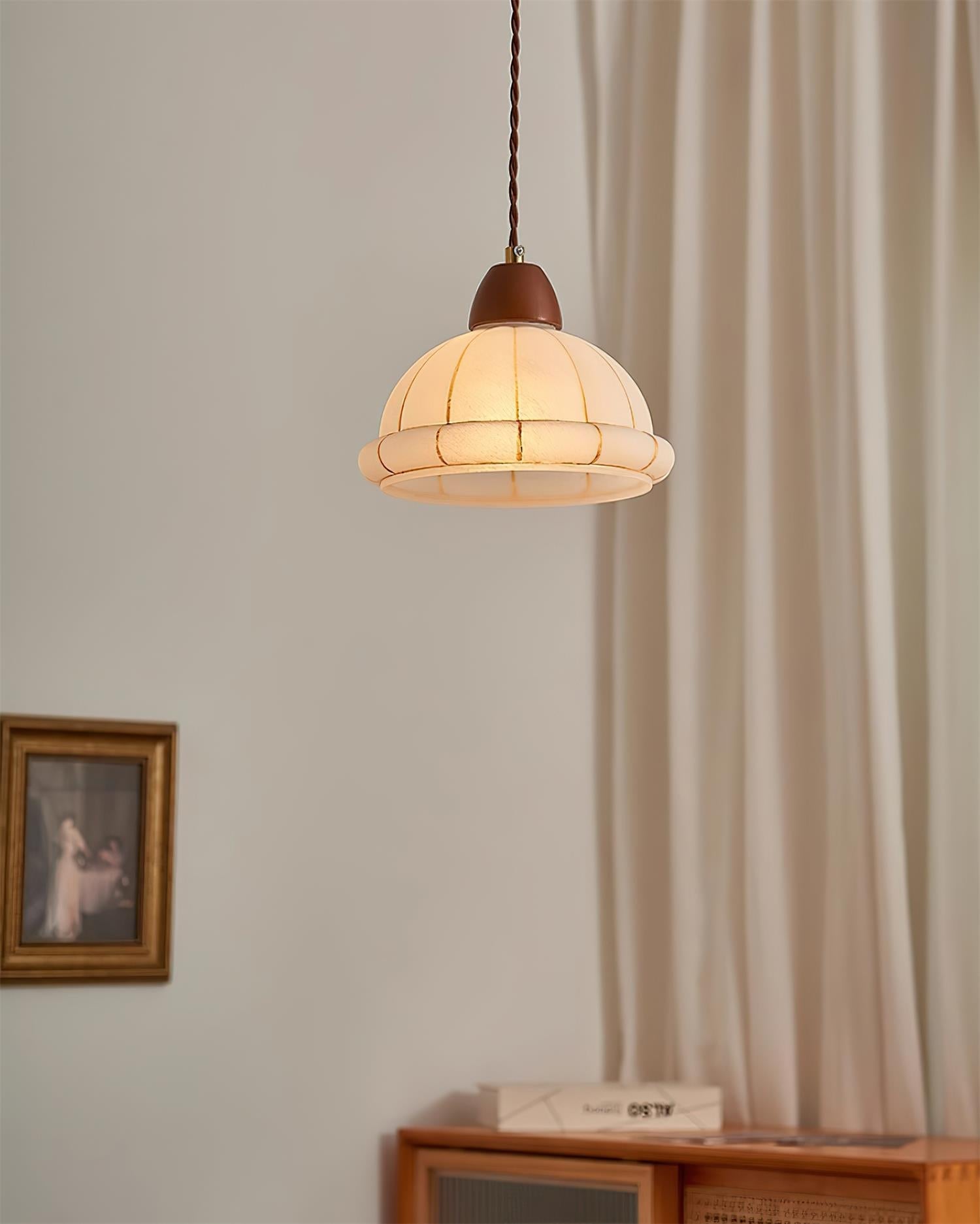 Pendant Lamp Glass Dome Shade Walnut Wood Accent Minimalist - Neutralighting