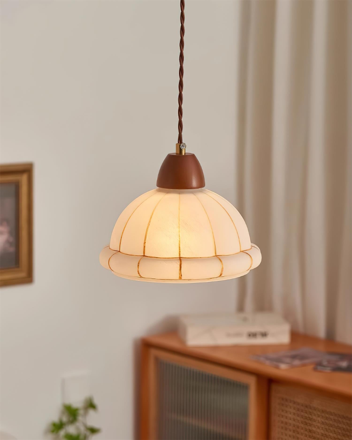 Pendant Lamp Glass Dome Shade Walnut Wood Accent Minimalist - Neutralighting