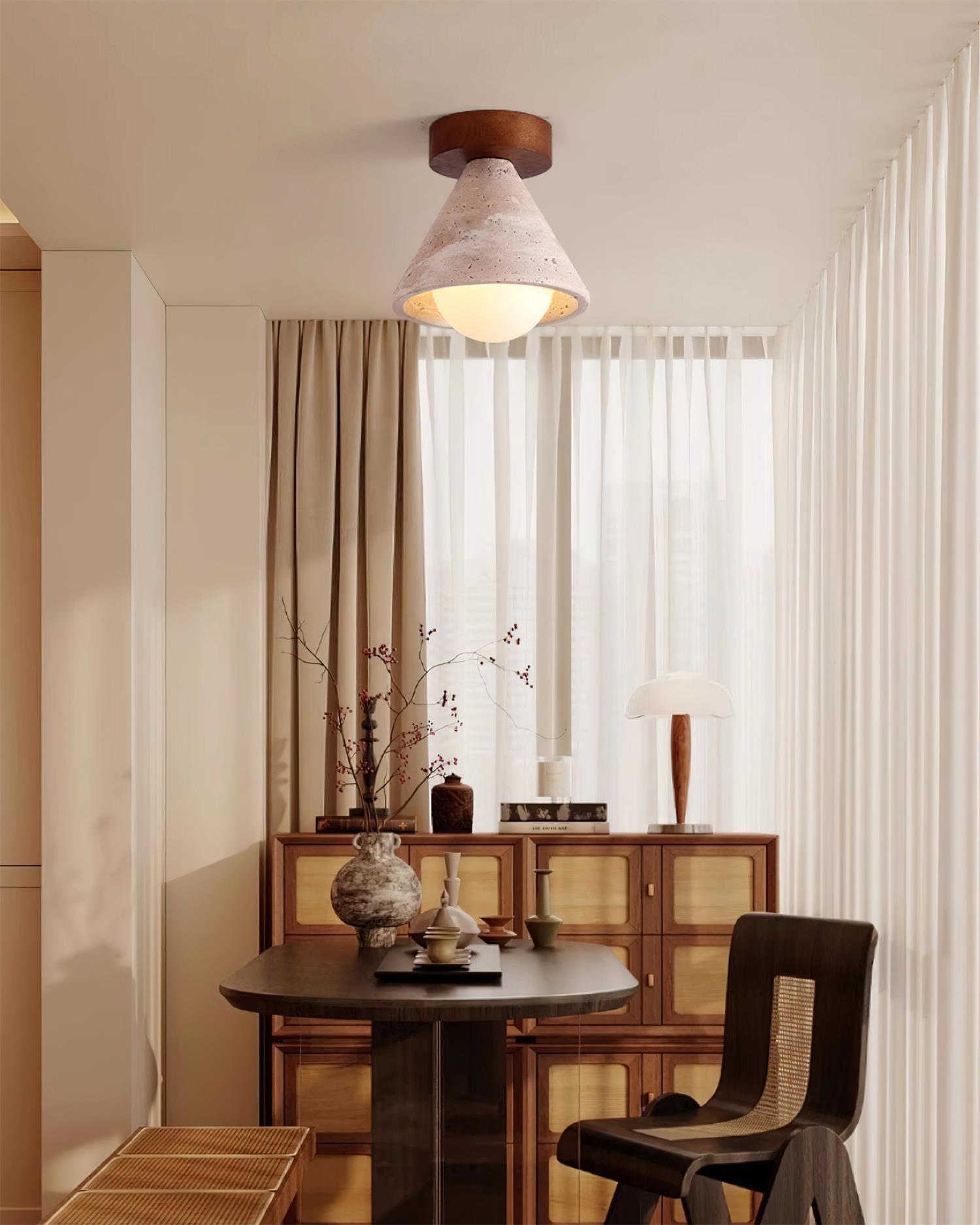 Hudon Travertine Cone Flush Mount Ceiling Light - Neutralighting