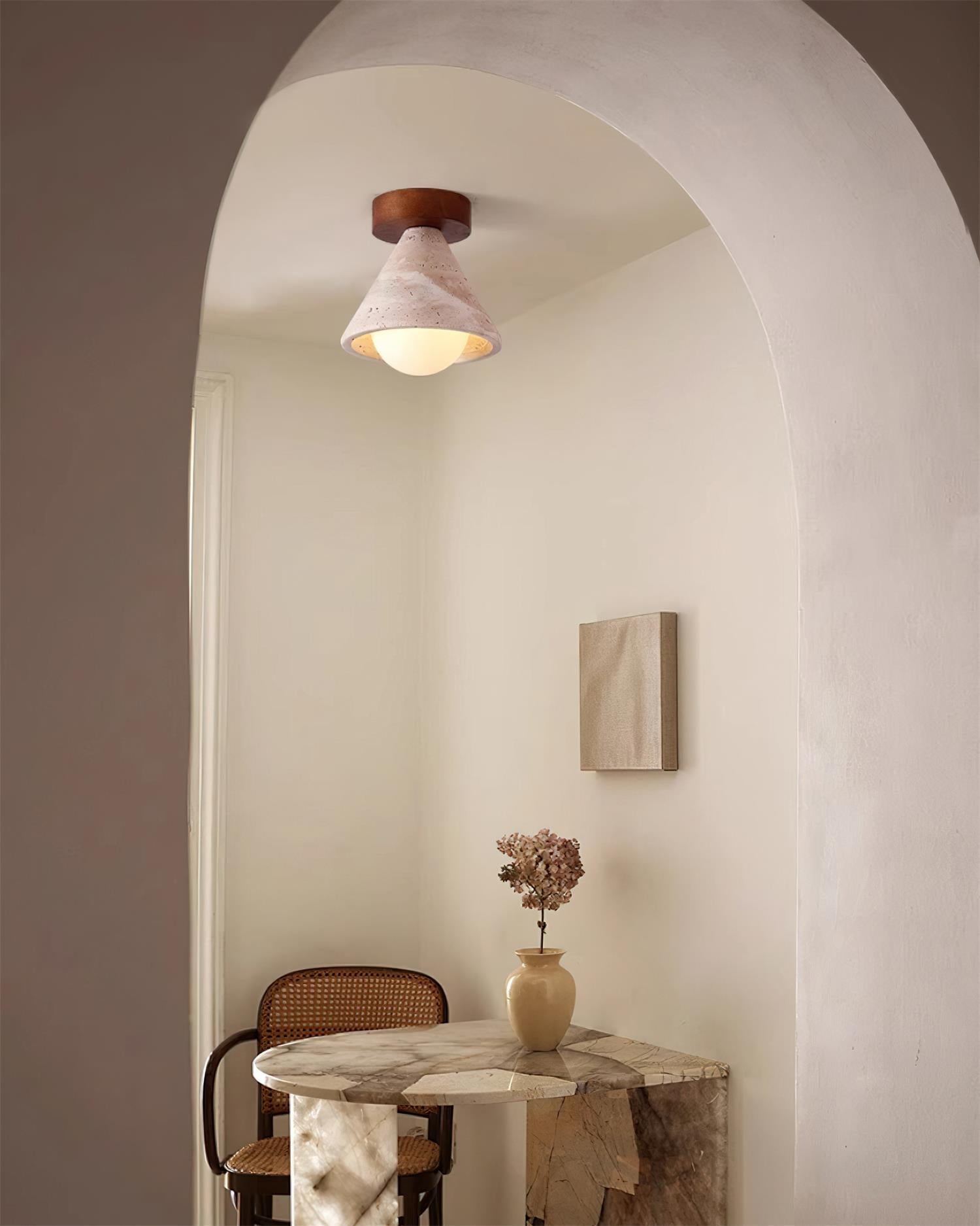 Hudon Travertine Cone Flush Mount Ceiling Light - Neutralighting