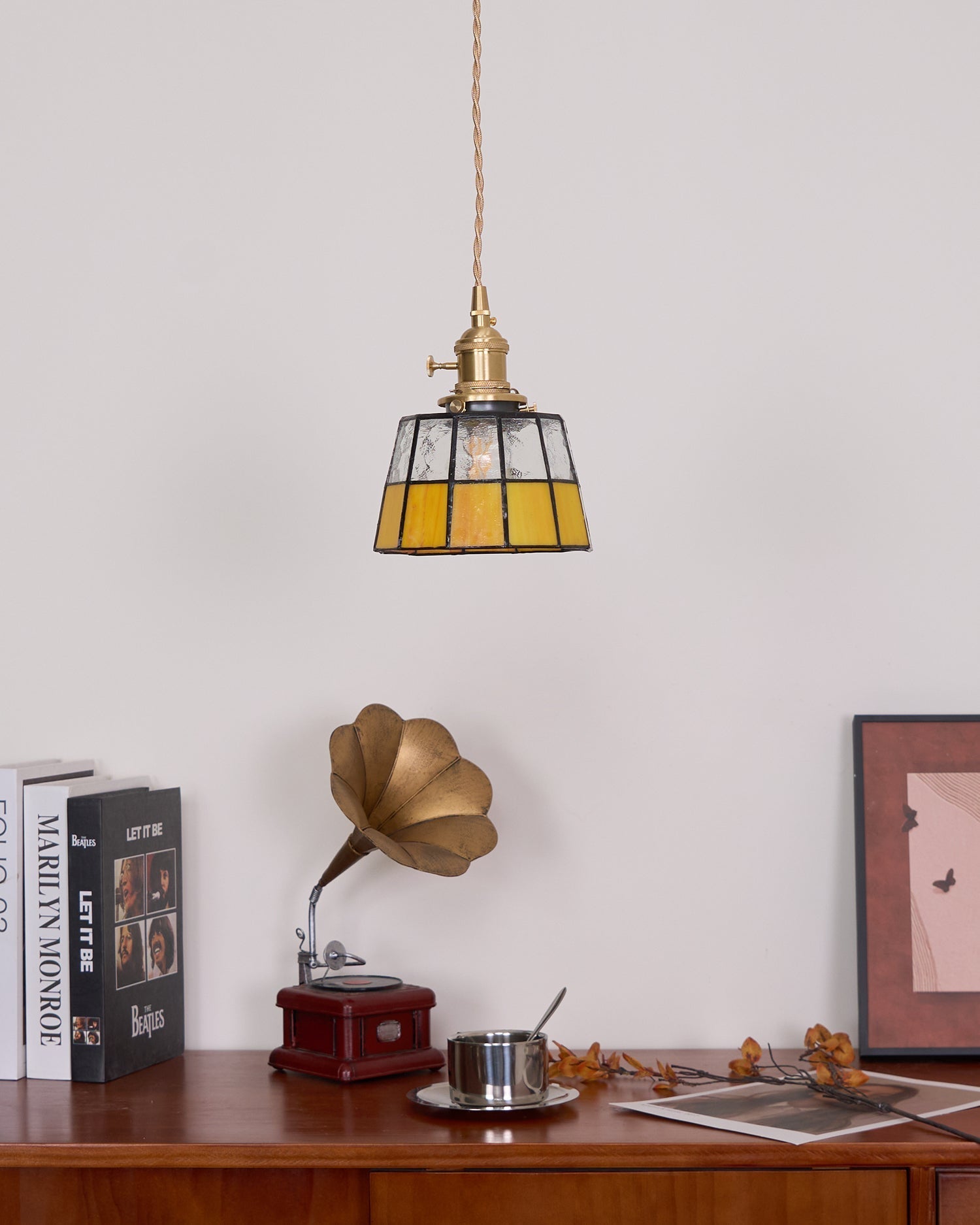 Pendant Lamp Stained Glass Shade Vintage Pattern Brass Retro - Neutralighting