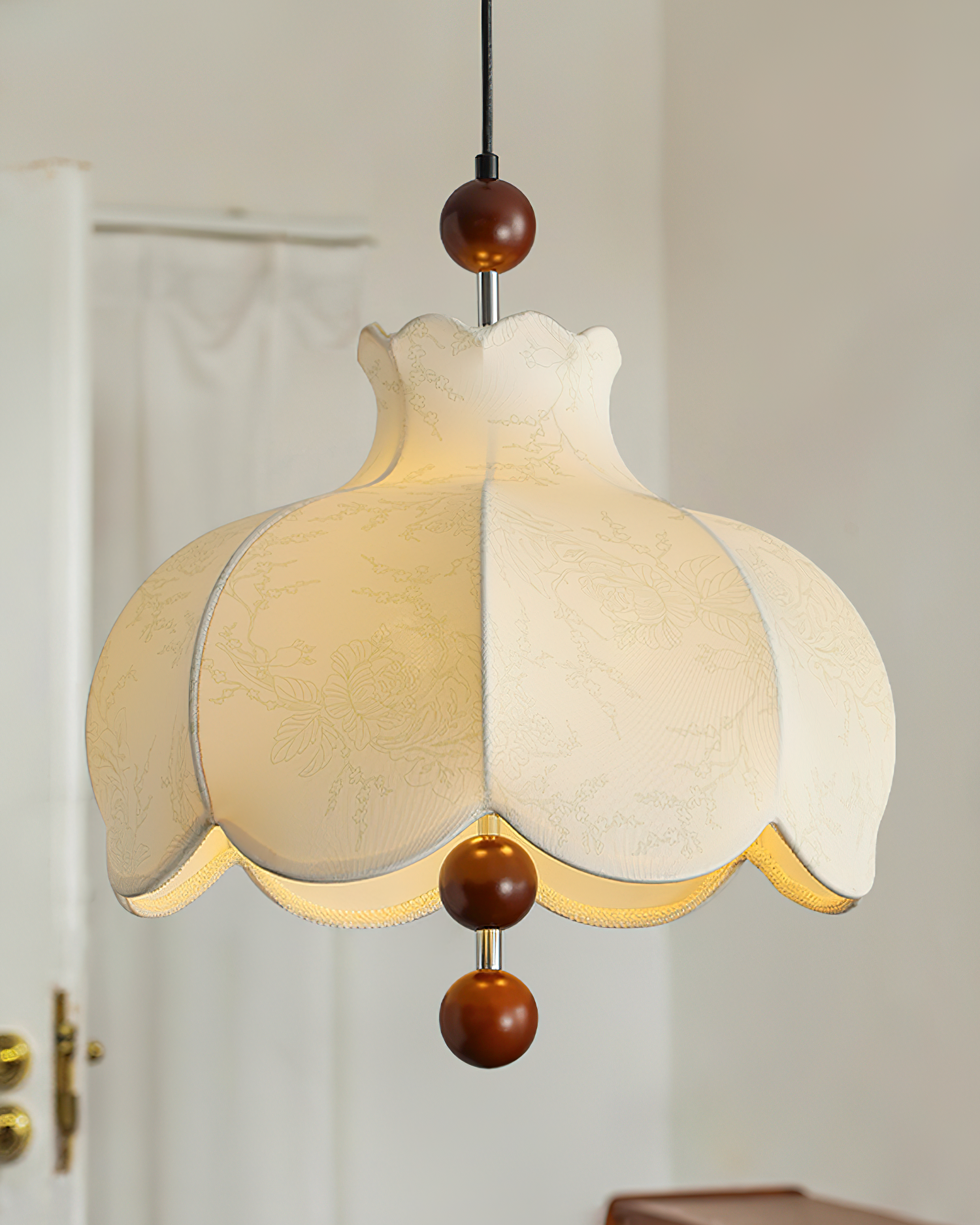 Pendant Lamp Fabric Shade Wood Accents Vintage for Living Room - Neutralighting