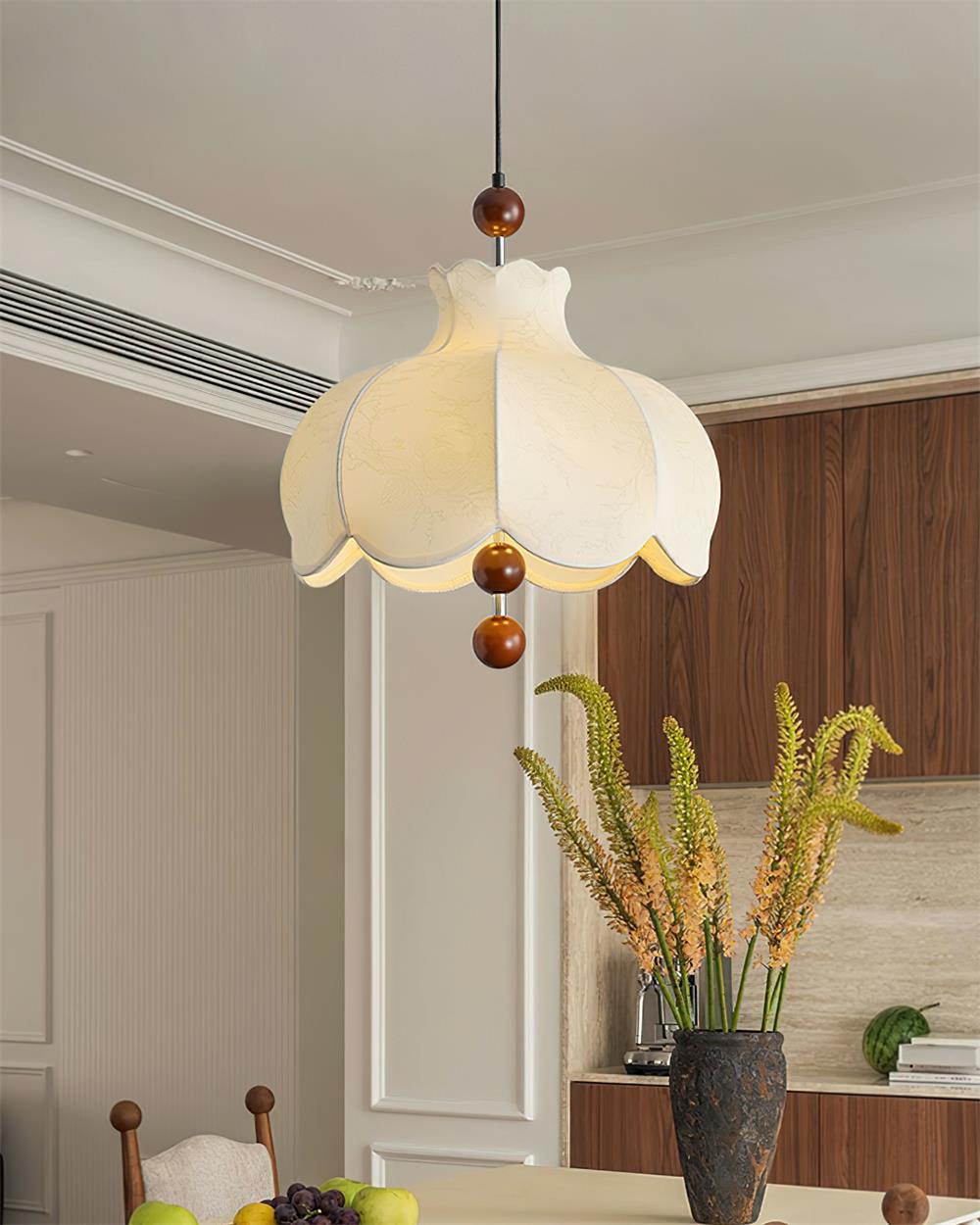 Pendant Lamp Fabric Shade Wood Accents Vintage for Living Room - Neutralighting
