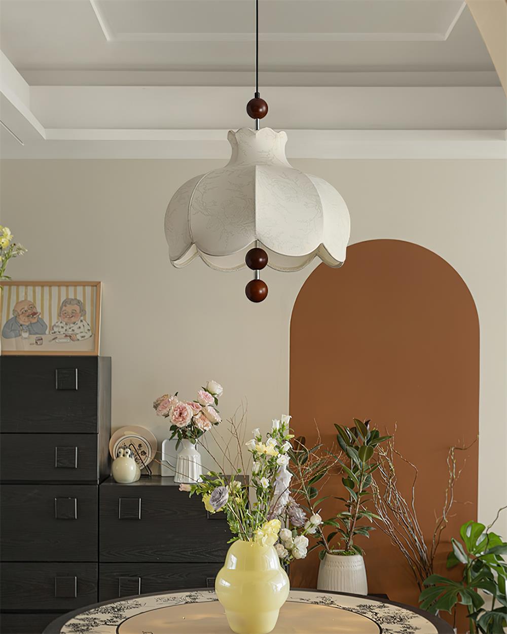 Pendant Lamp Fabric Shade Wood Accents Vintage for Living Room - Neutralighting