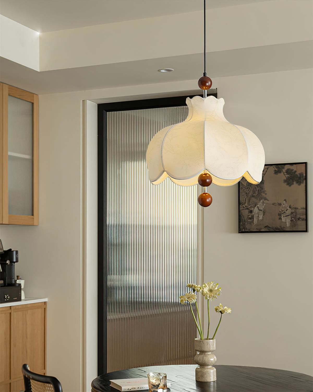 Pendant Lamp Fabric Shade Wood Accents Vintage for Living Room - Neutralighting