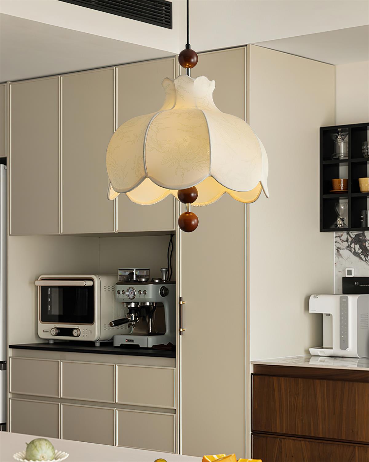 Pendant Lamp Fabric Shade Wood Accents Vintage for Living Room - Neutralighting