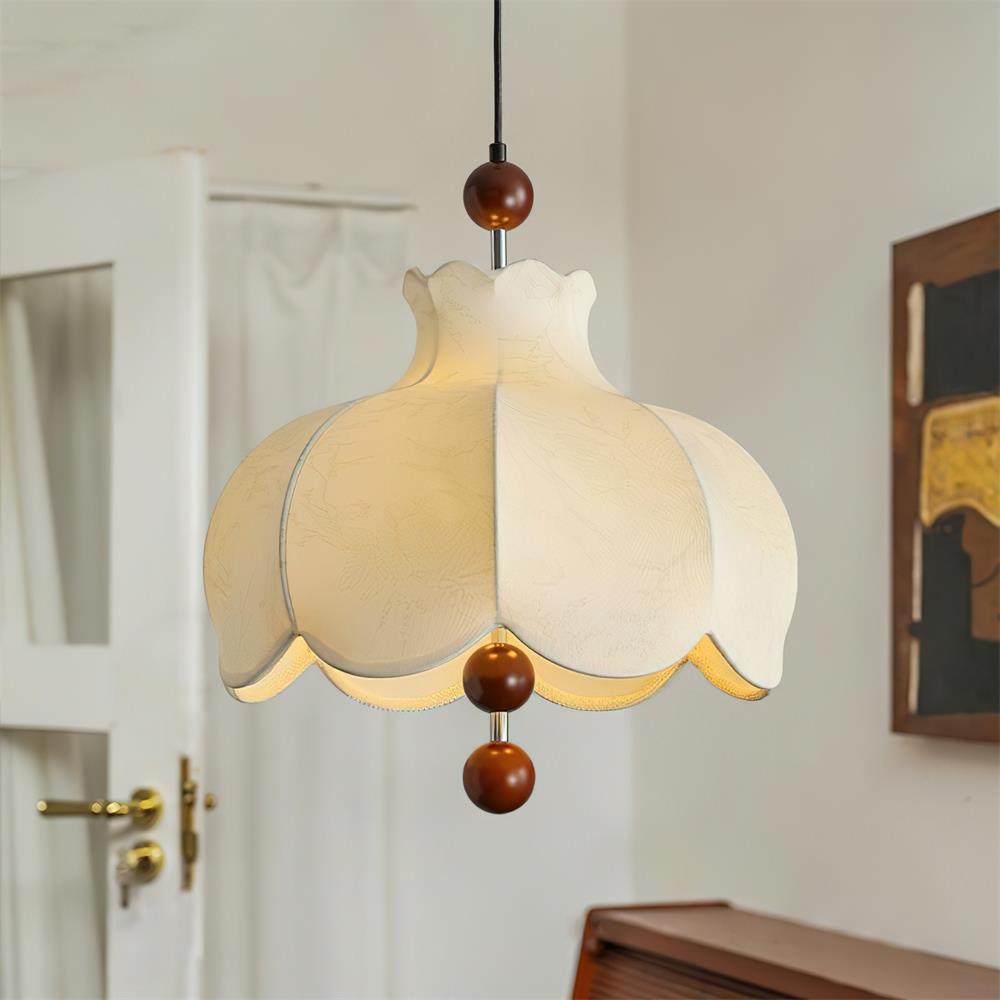 Pendant Lamp Fabric Shade Wood Accents Vintage for Living Room - Neutralighting