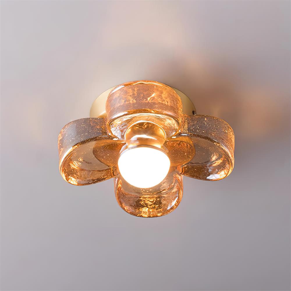 Ceiling Lamp with Amber Glass Clover Petals and Brass Scandi - Neutralighting
