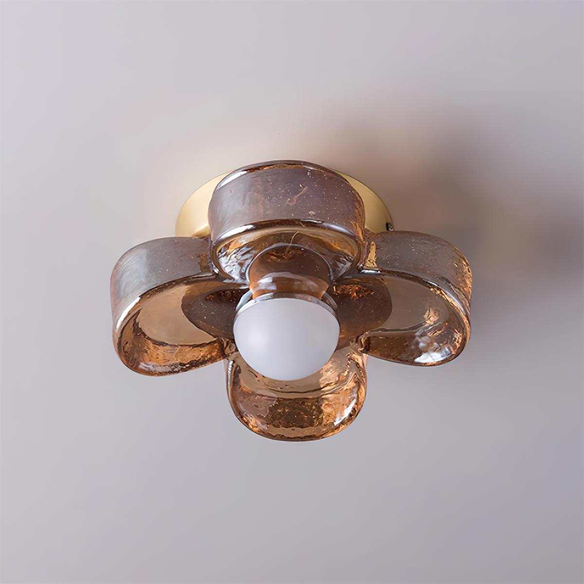 Ceiling Lamp with Amber Glass Clover Petals and Brass Scandi - Neutralighting