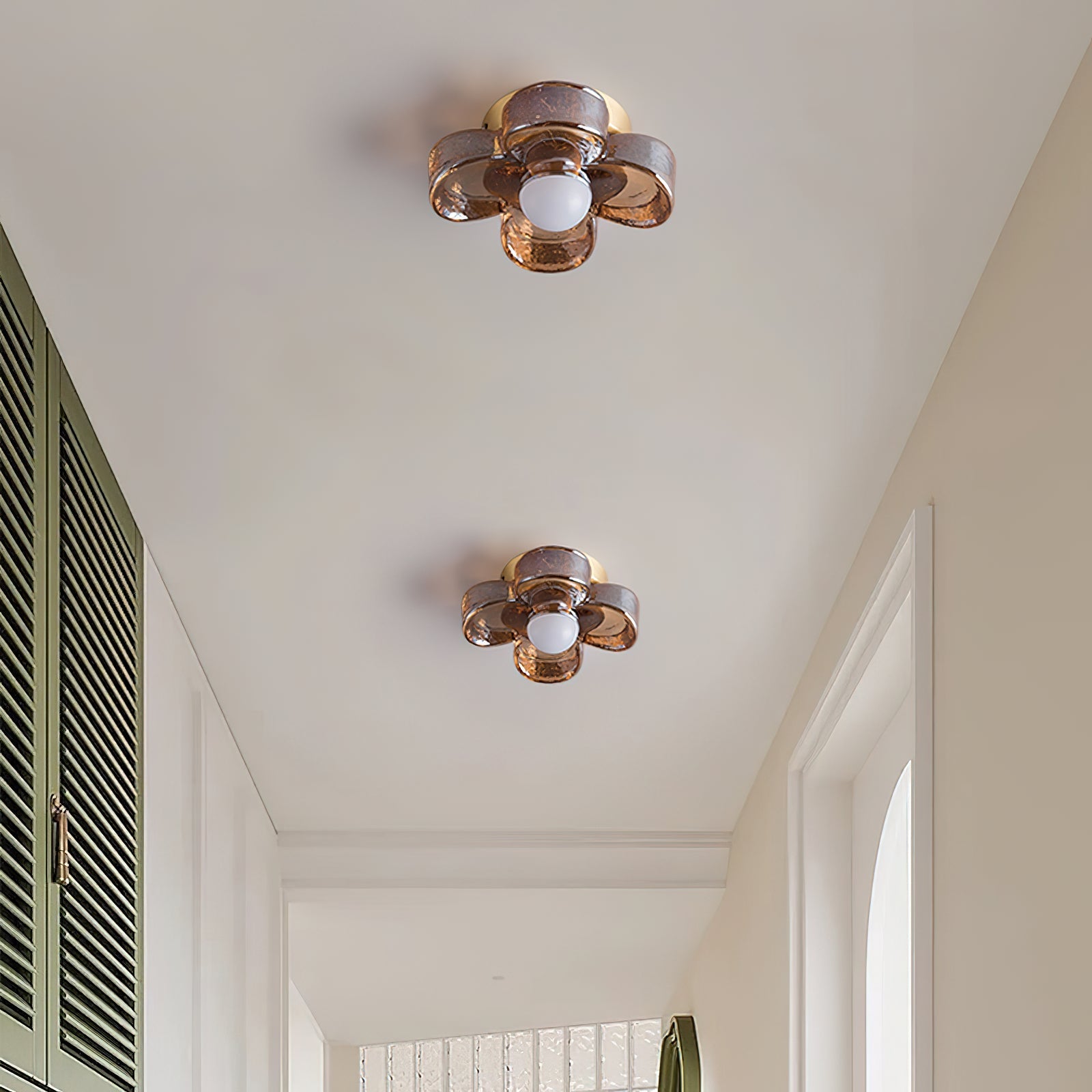 Ceiling Lamp with Amber Glass Clover Petals and Brass Scandi - Neutralighting
