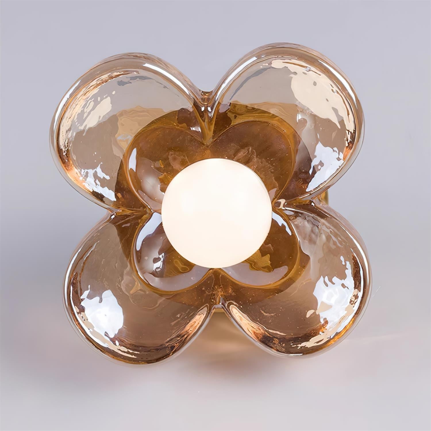 Ceiling Lamp with Amber Glass Clover Petals and Brass Scandi - Neutralighting