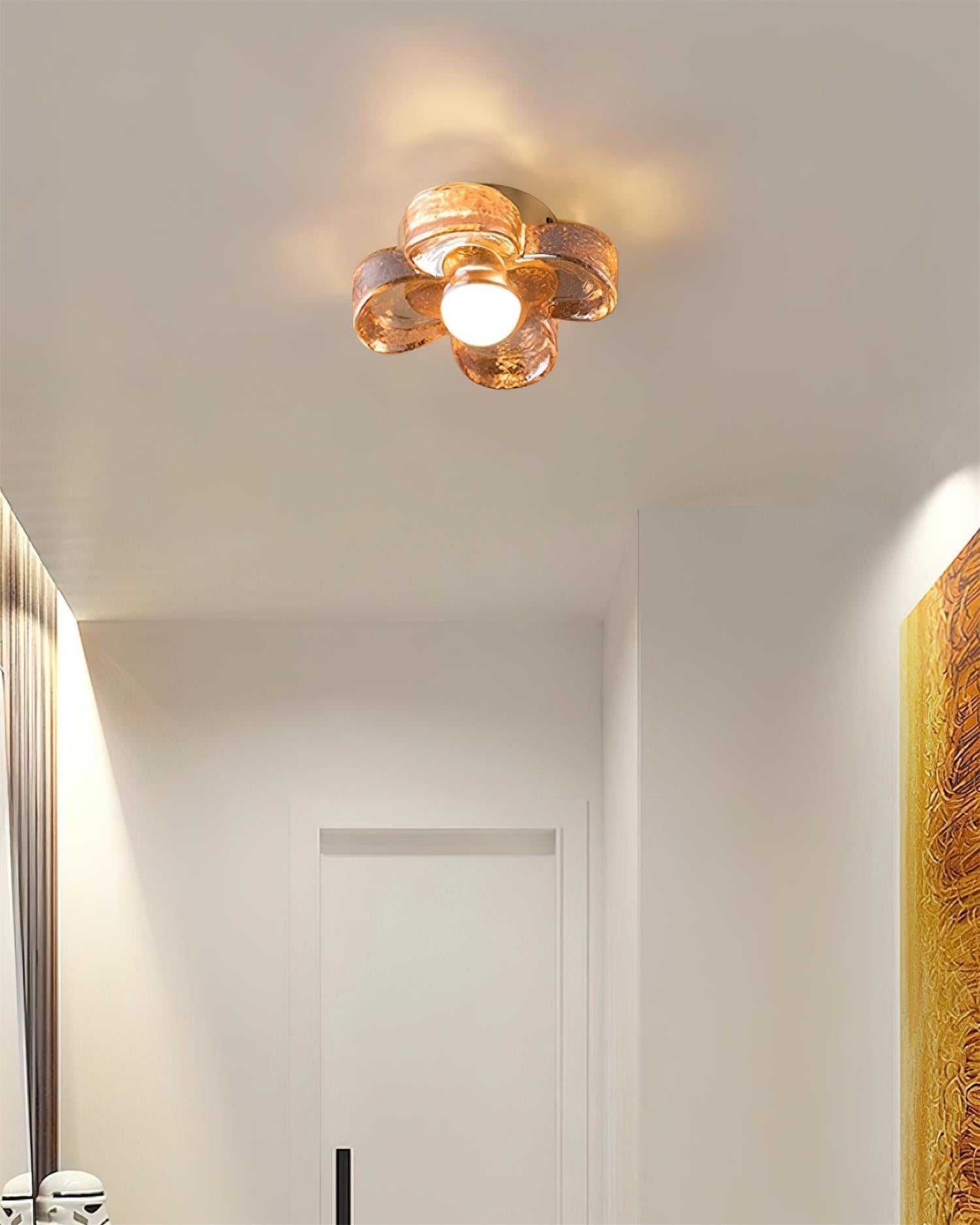 Ceiling Lamp with Amber Glass Clover Petals and Brass Scandi - Neutralighting