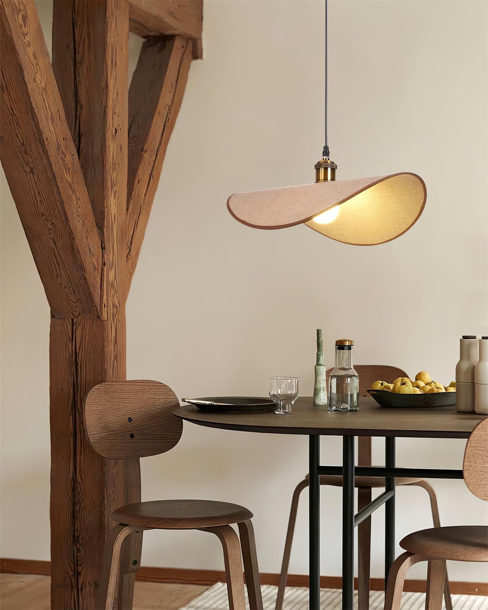 Pendant Lamp Linen Fabric Shade Wood - Neutralighting