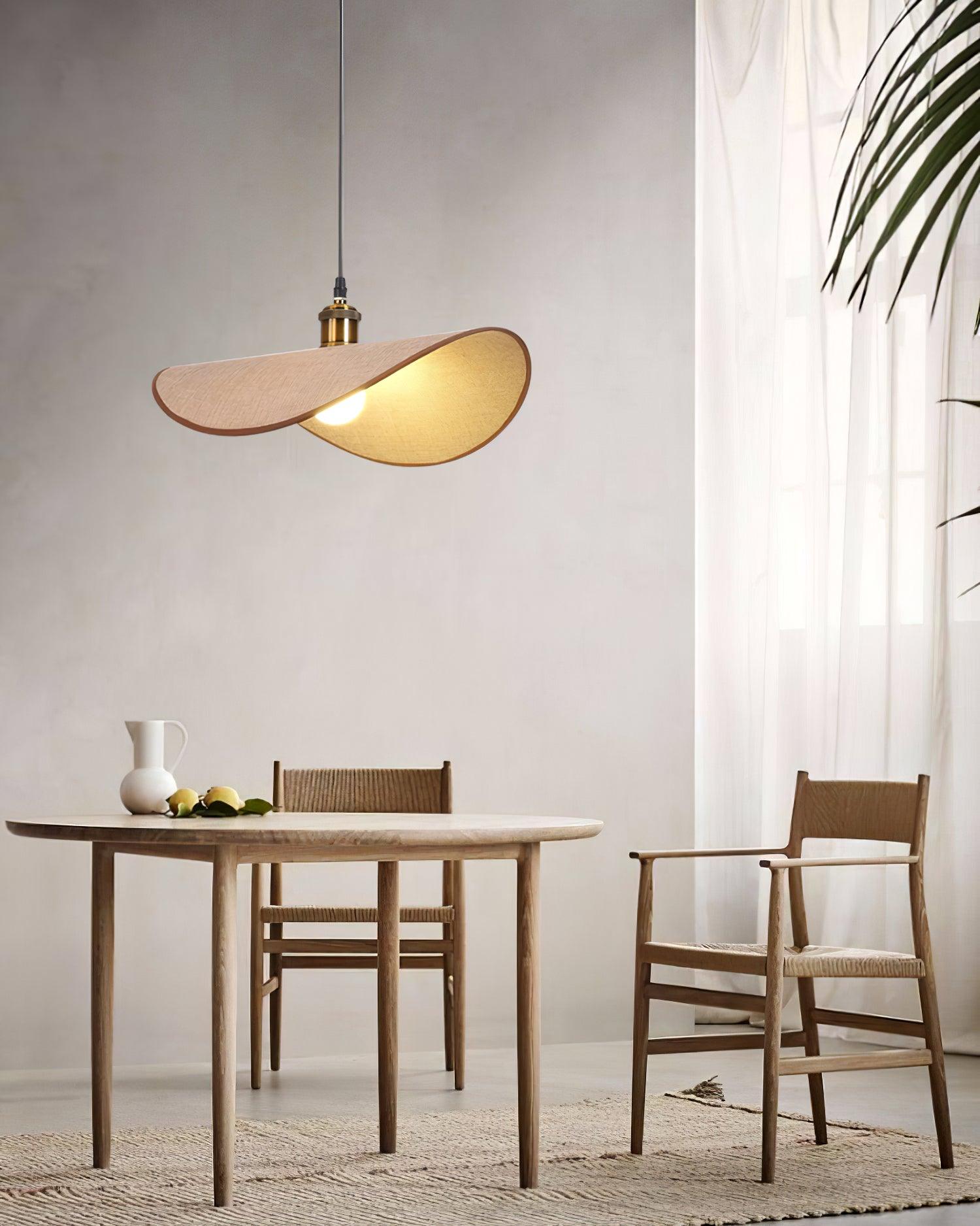 Pendant Lamp Linen Fabric Shade Wood - Neutralighting