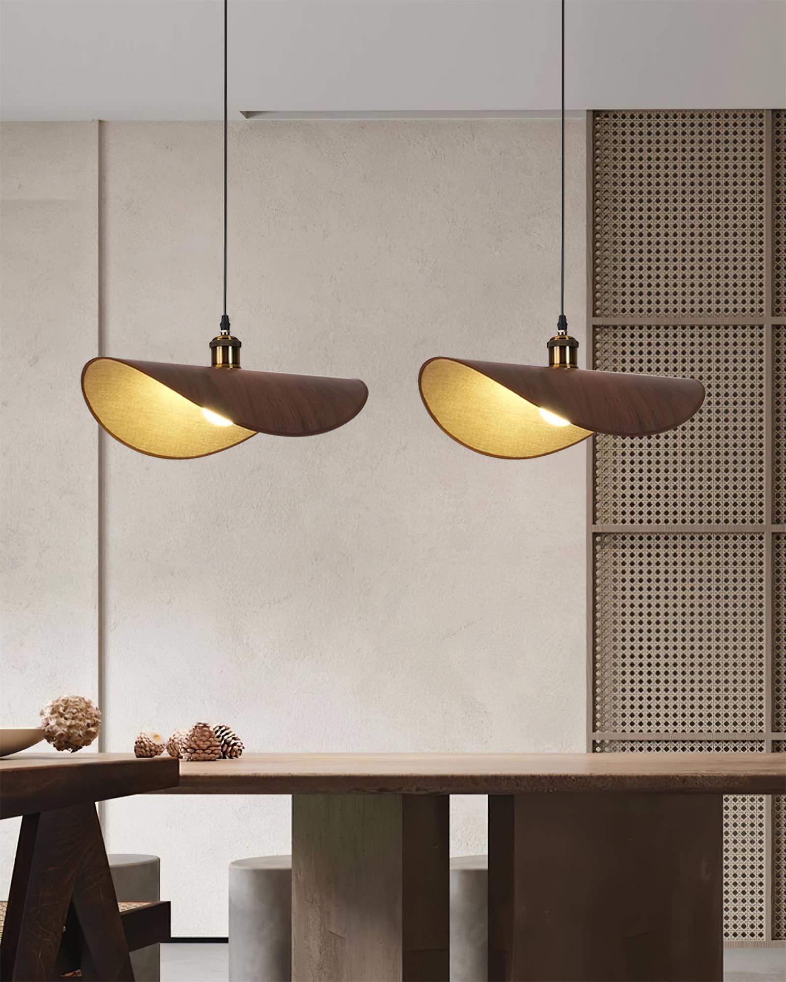 Pendant Lamp Linen Fabric Shade Wood - Neutralighting