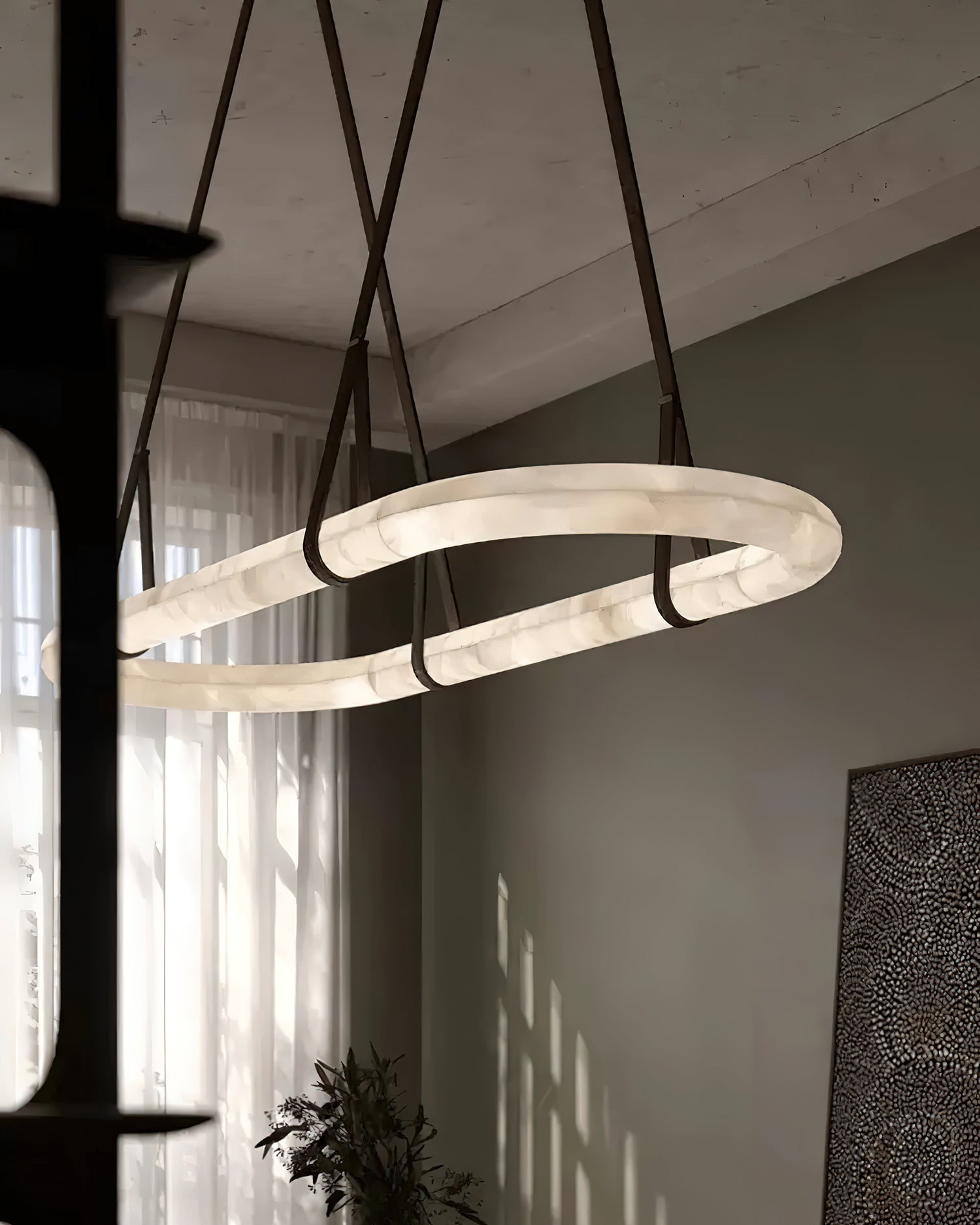 Kurve Chandelier Alabaster Ring Artificial leather - Neutralighting