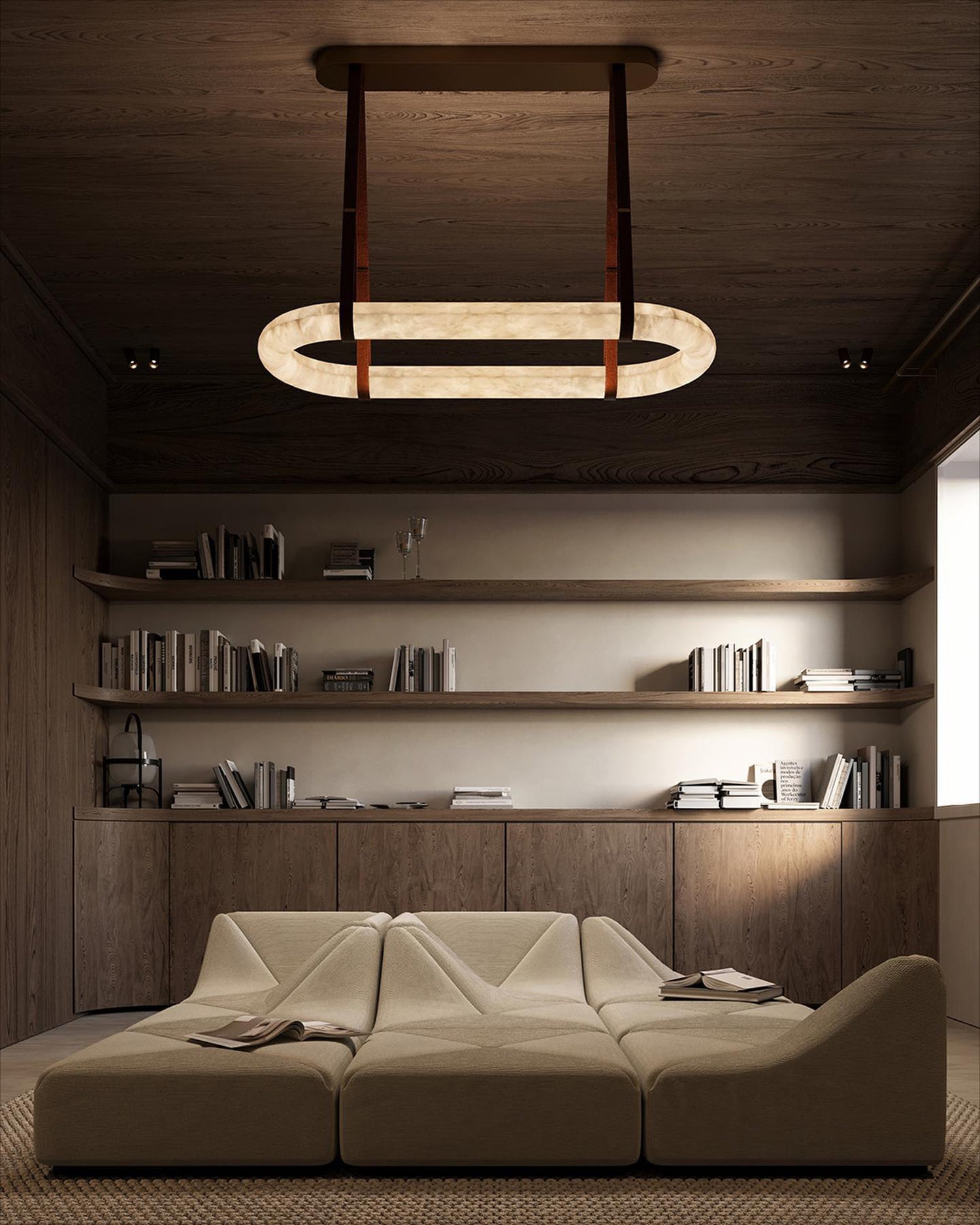 Kurve Chandelier Alabaster Ring Artificial leather - Neutralighting