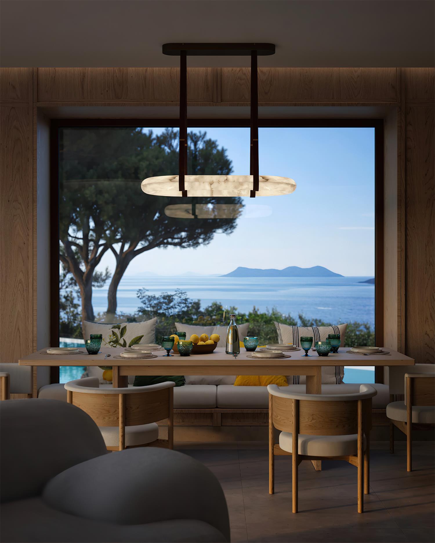 Kurve Chandelier Alabaster Ring Artificial leather - Neutralighting