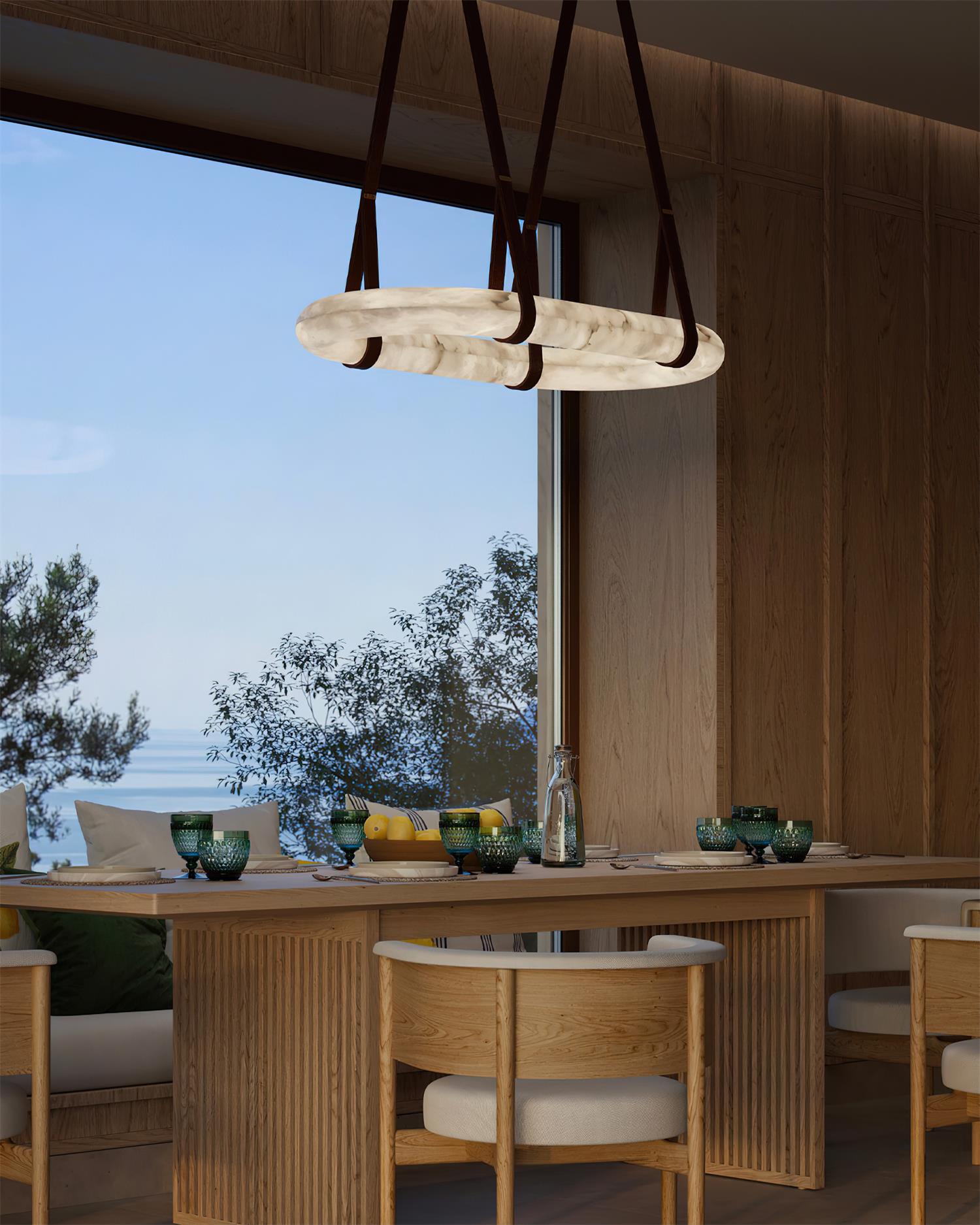 Kurve Chandelier Alabaster Ring Artificial leather - Neutralighting