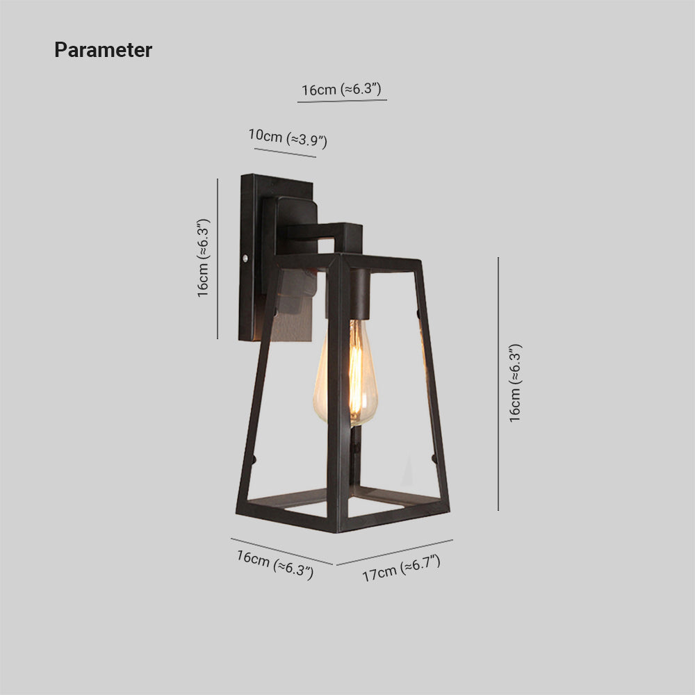 Austin Retro Black Industrial Lantern Wall Lamp, Metal & Glass - Neutralighting