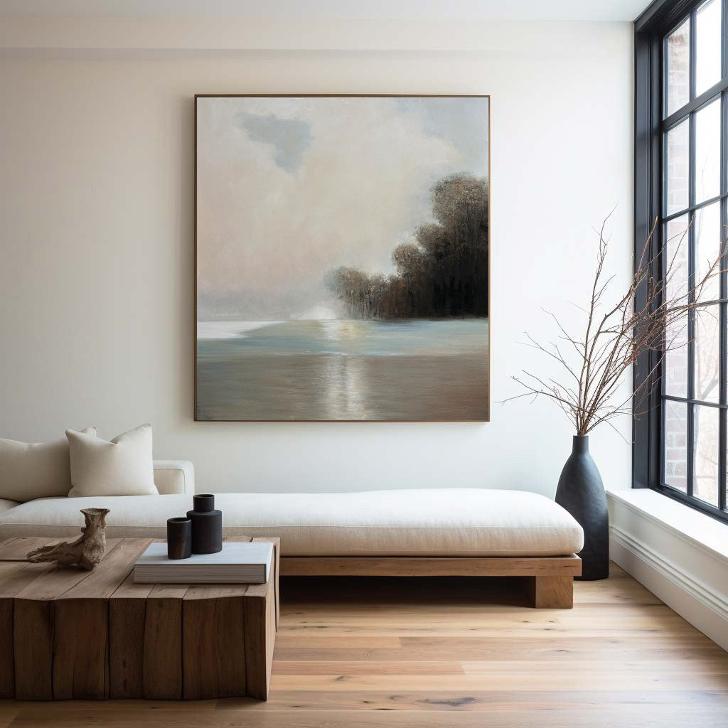 Serene Misty Lake Landscape Canvas Wall Art