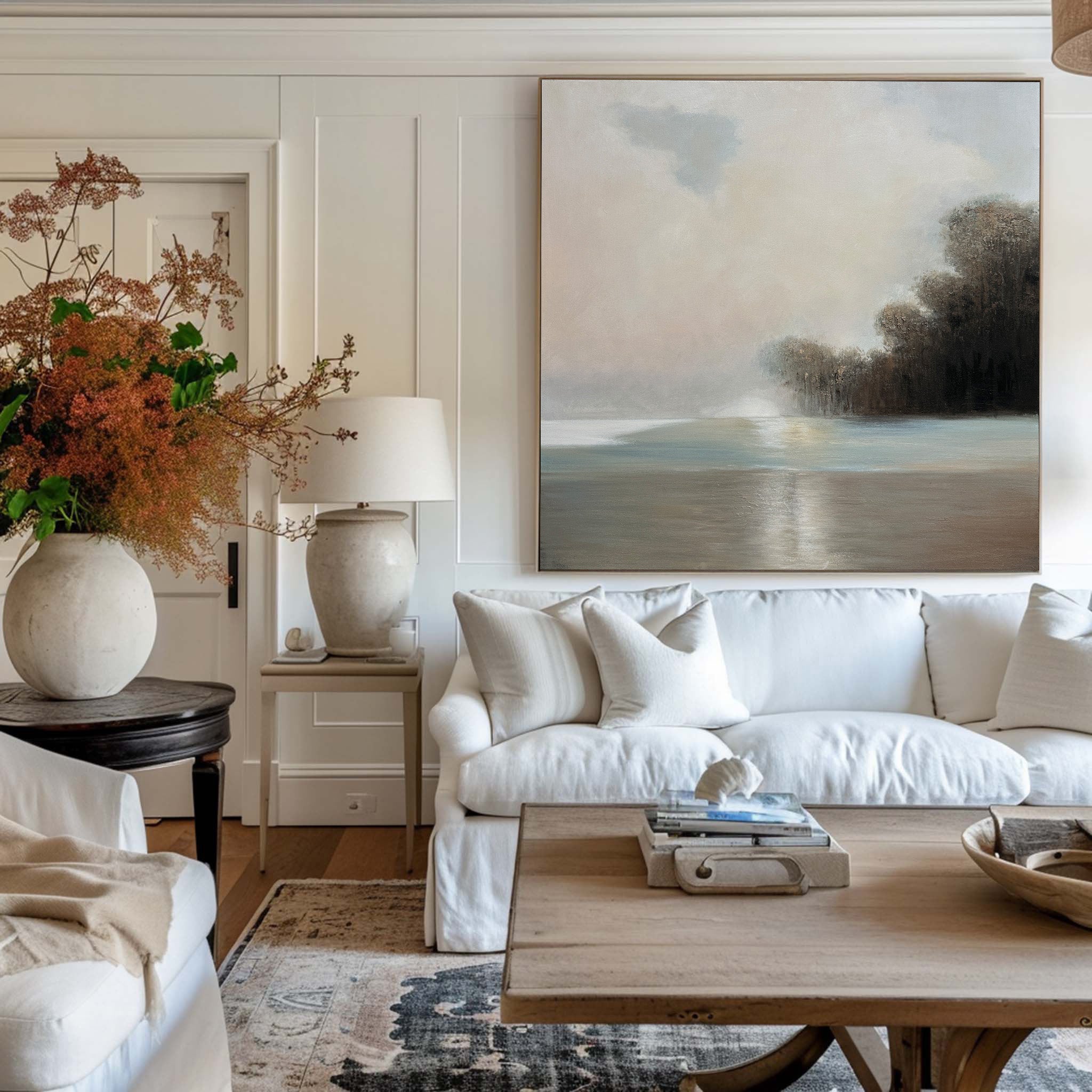 Serene Misty Lake Landscape Canvas Wall Art