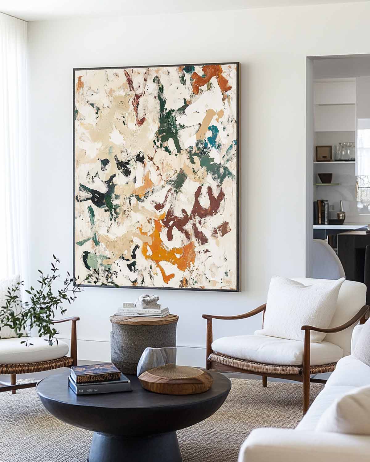 Beige‑Green‑Orange Vertical Abstract Earth‑Tone Textured Artwork
