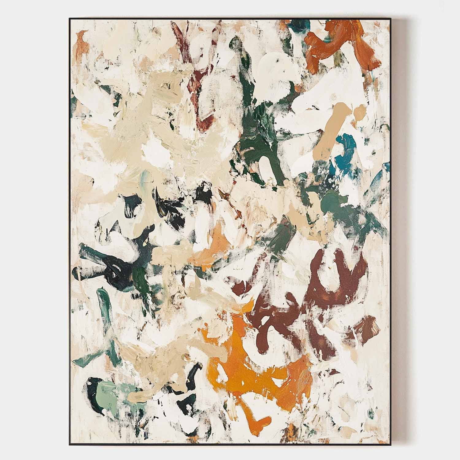 Beige‑Green‑Orange Vertical Abstract Earth‑Tone Textured Artwork